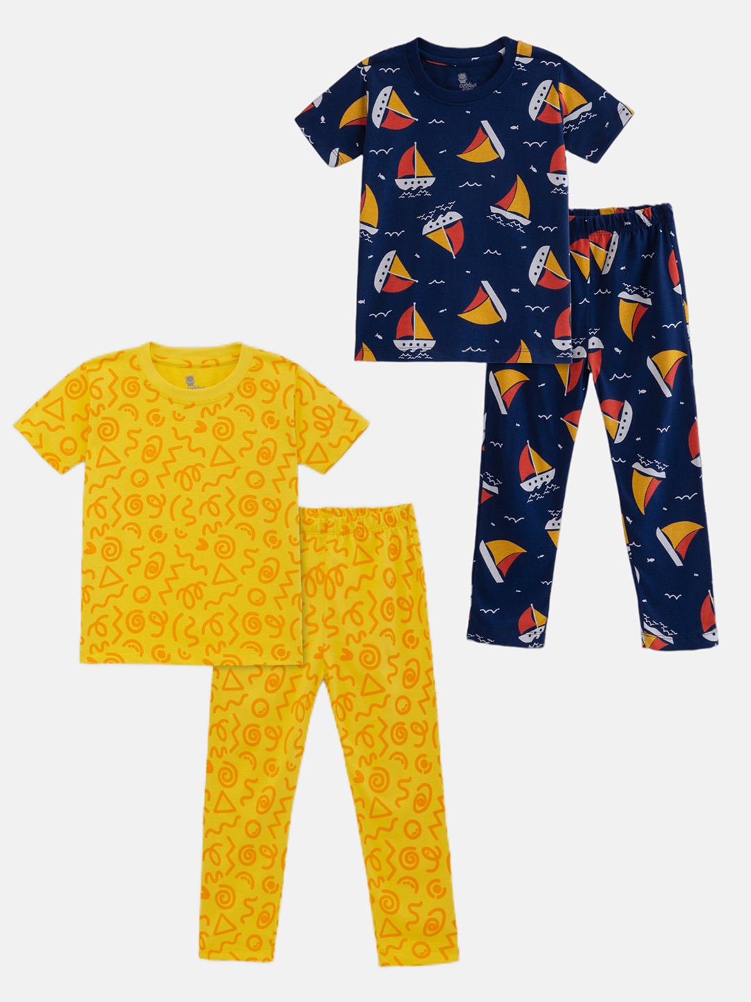 

Cuddles for Cubs Kids Pack Of 2 Printed Pure Cotton T-shirt with Pyjamas, Yellow