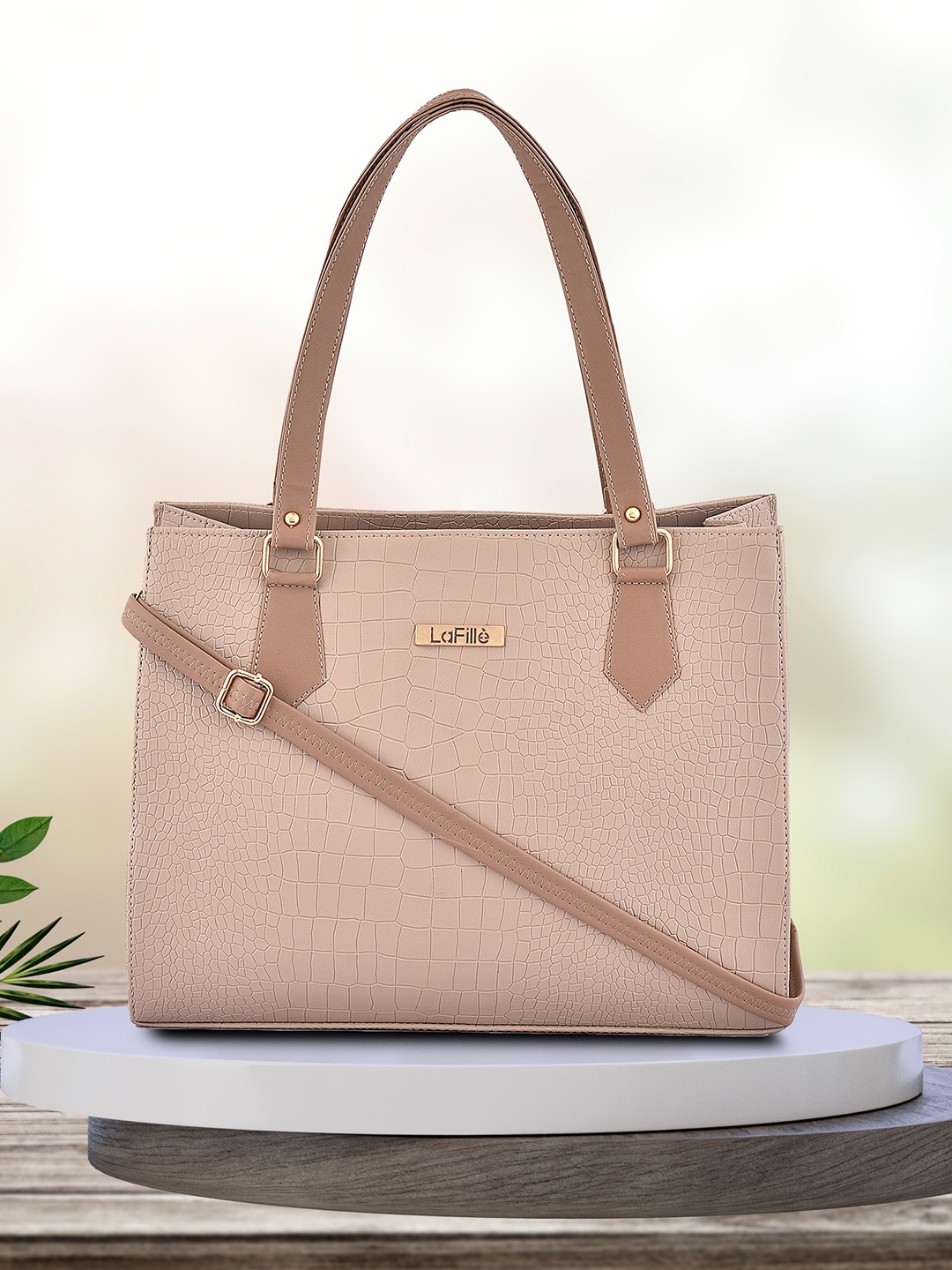 

LaFille Textured PU Structured Shoulder Bag, Beige