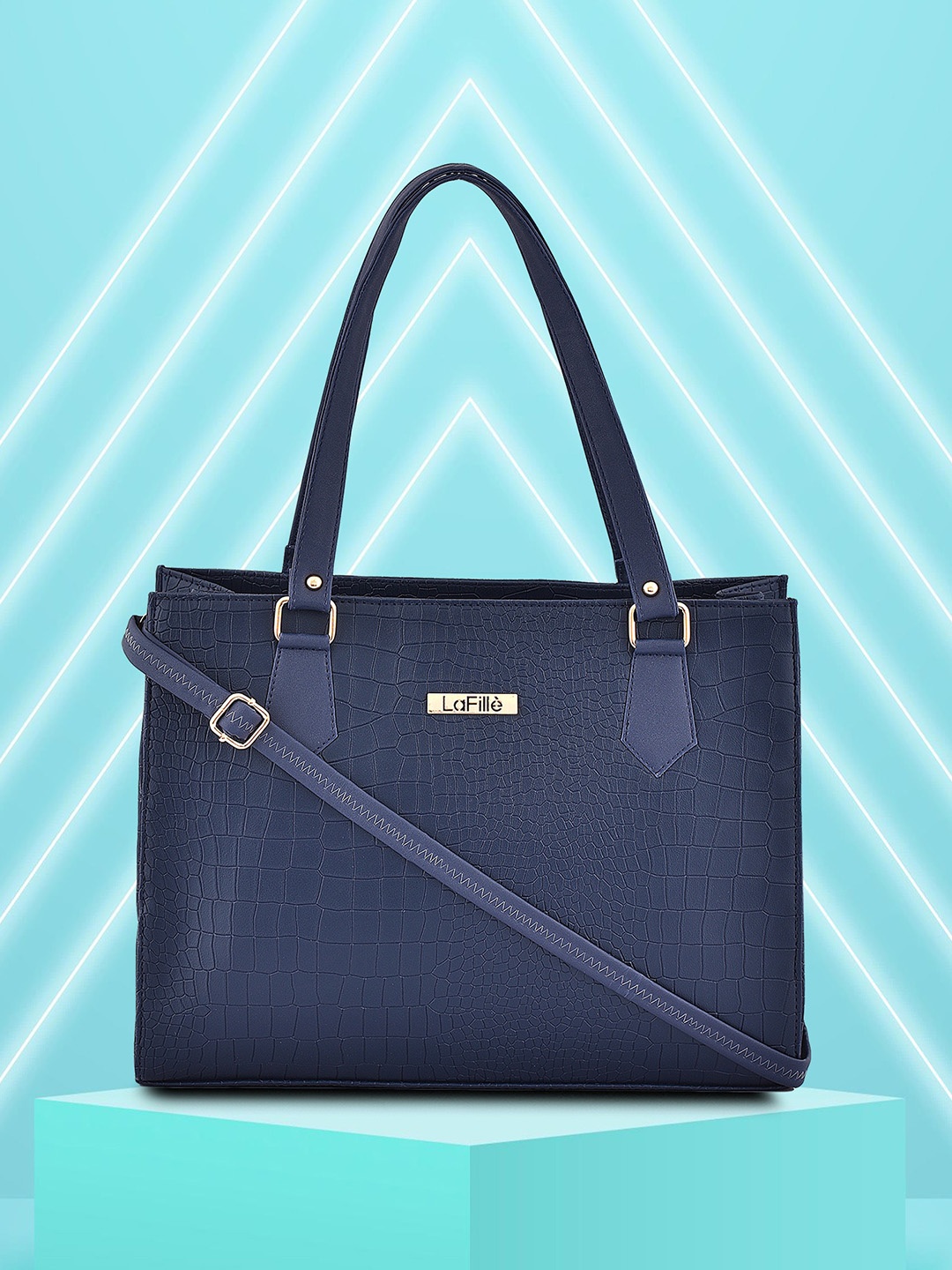 

LaFille PU Structured Handheld Bag with Applique, Blue