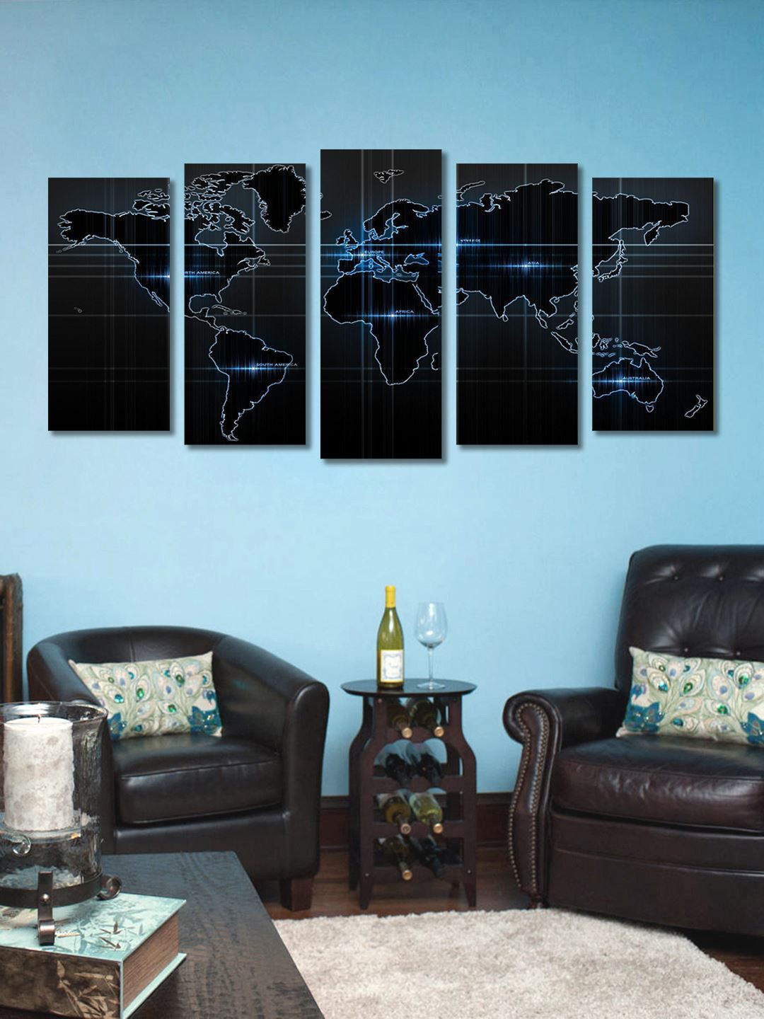 

999Store Black & Blue Set of 5 Framed Wall Paintings