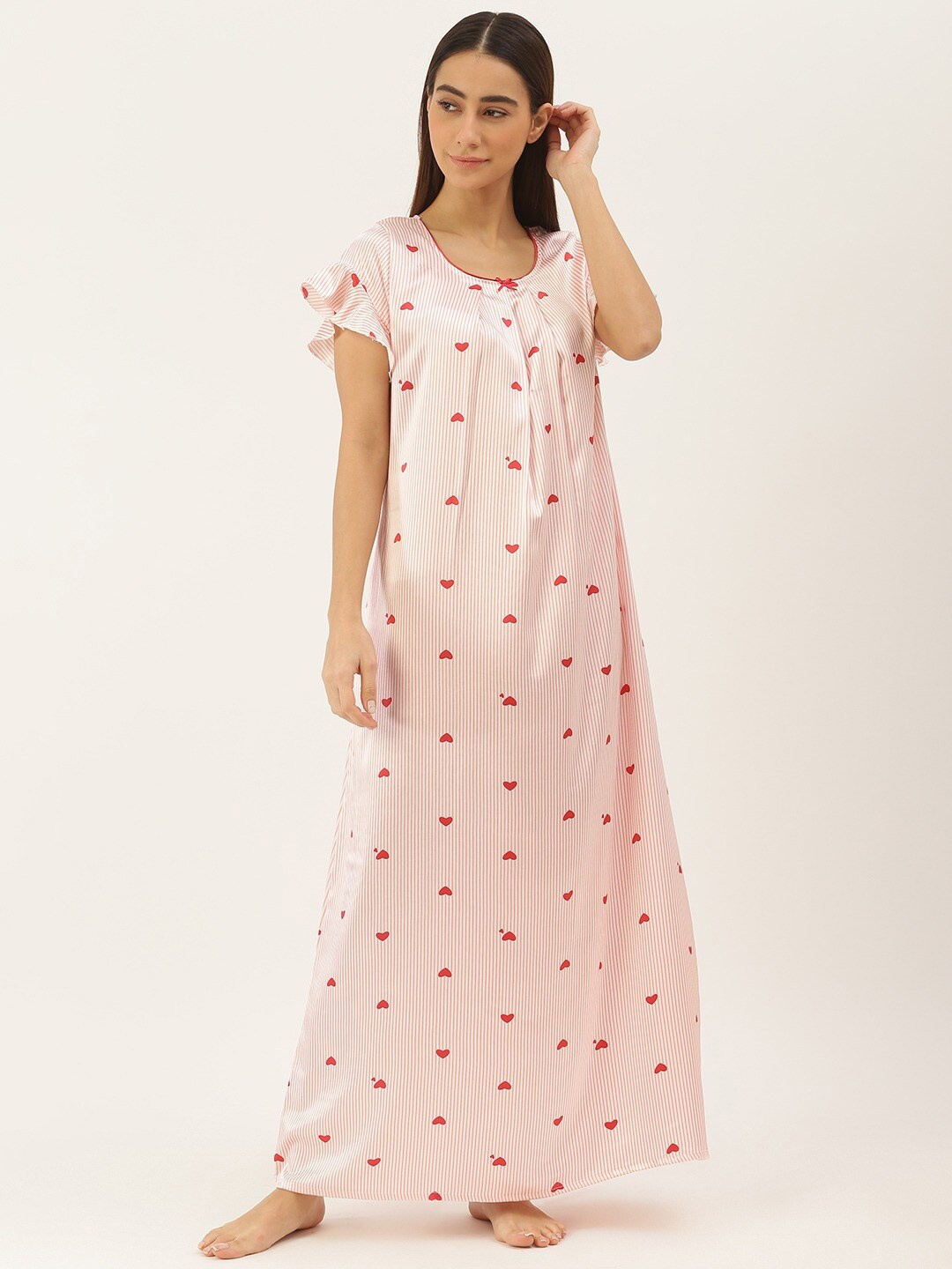 

Sweet Dreams Conversational Printed Satin Maxi Nightdress, Peach