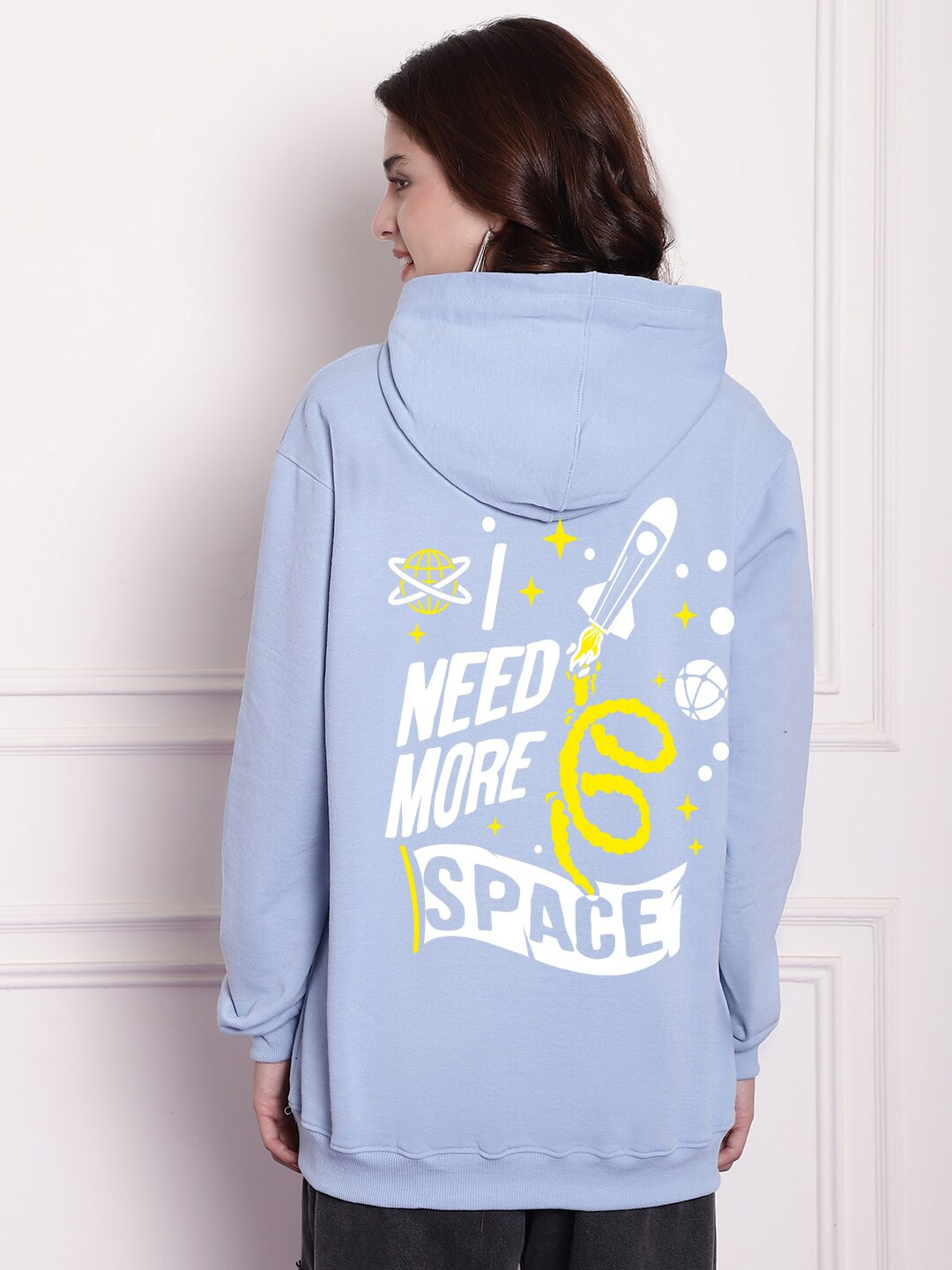

Imsa Moda Typography Printed Hooded Fleece Oversized Pullover, Blue