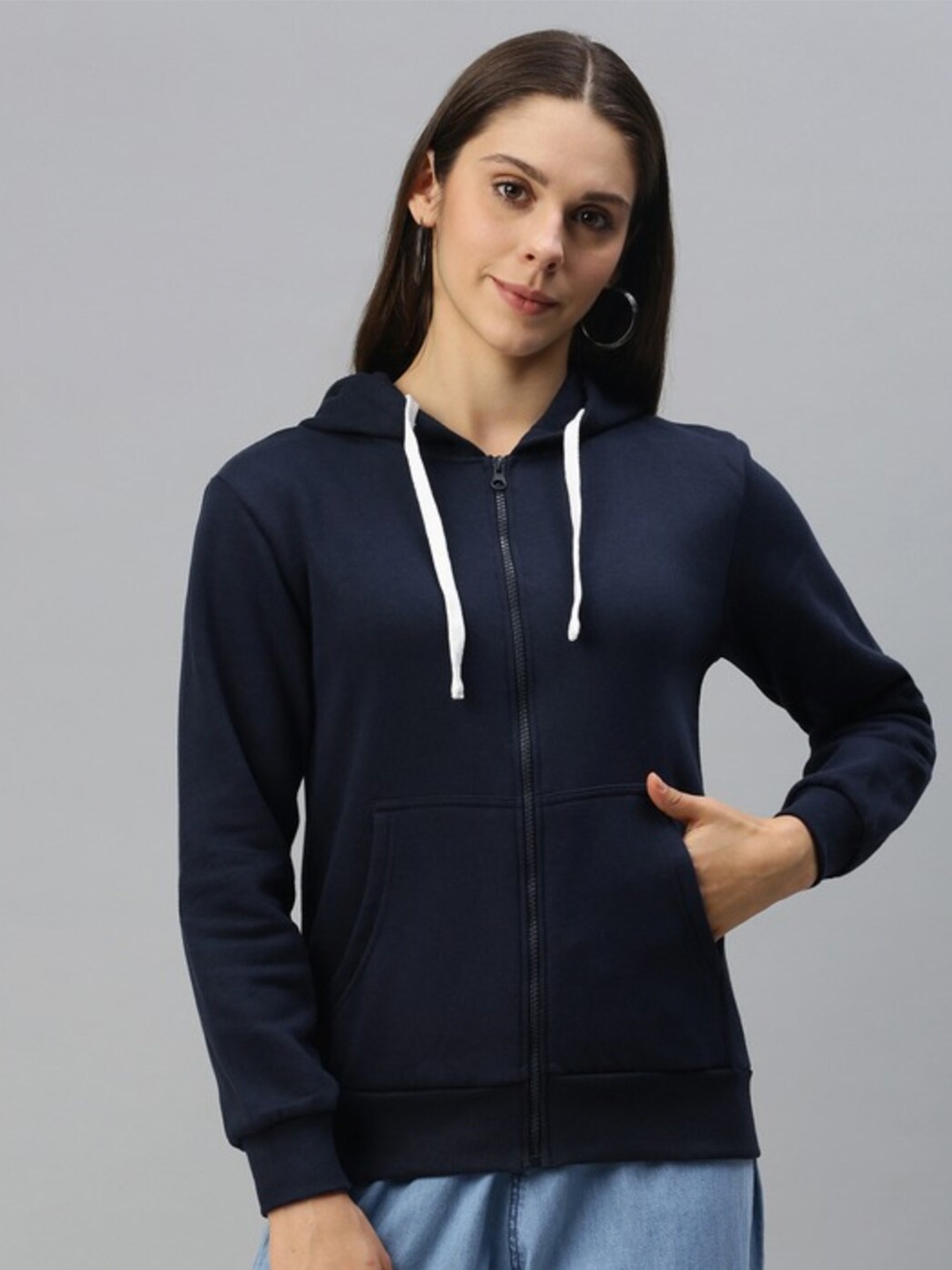 

Campus Sutra Hooded Cotton Sweatshirt, Navy blue