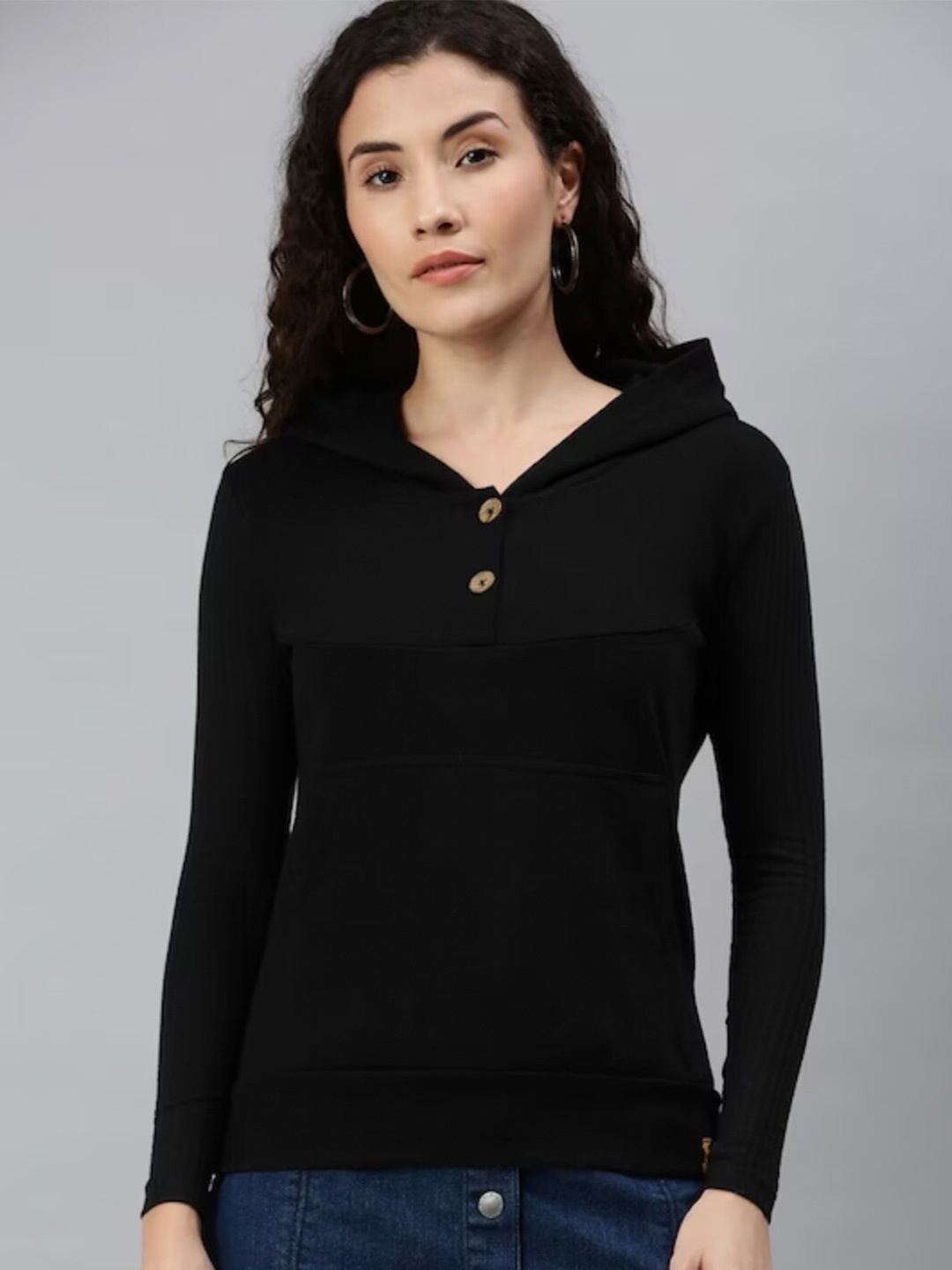 

Campus Sutra Hooded Cotton Sweatshirt, Black