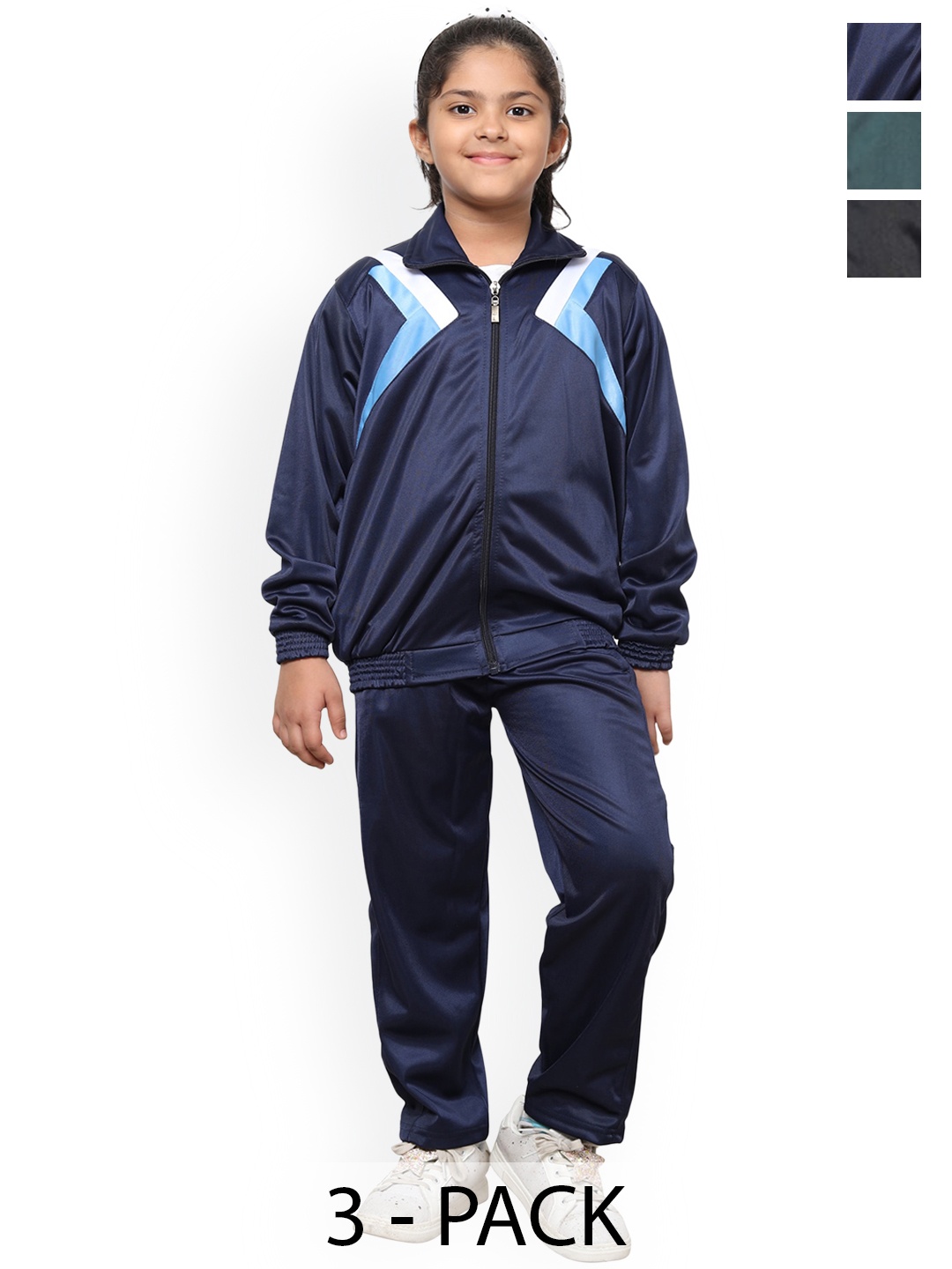 

BAESD Girls Pack Of 3 Mock Collar Tracksuits, Navy blue