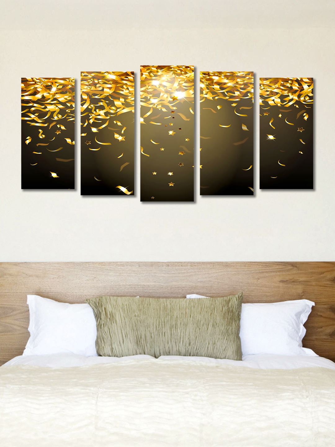 

999Store Set of 5 Gold and Brown Abstract Wall Art