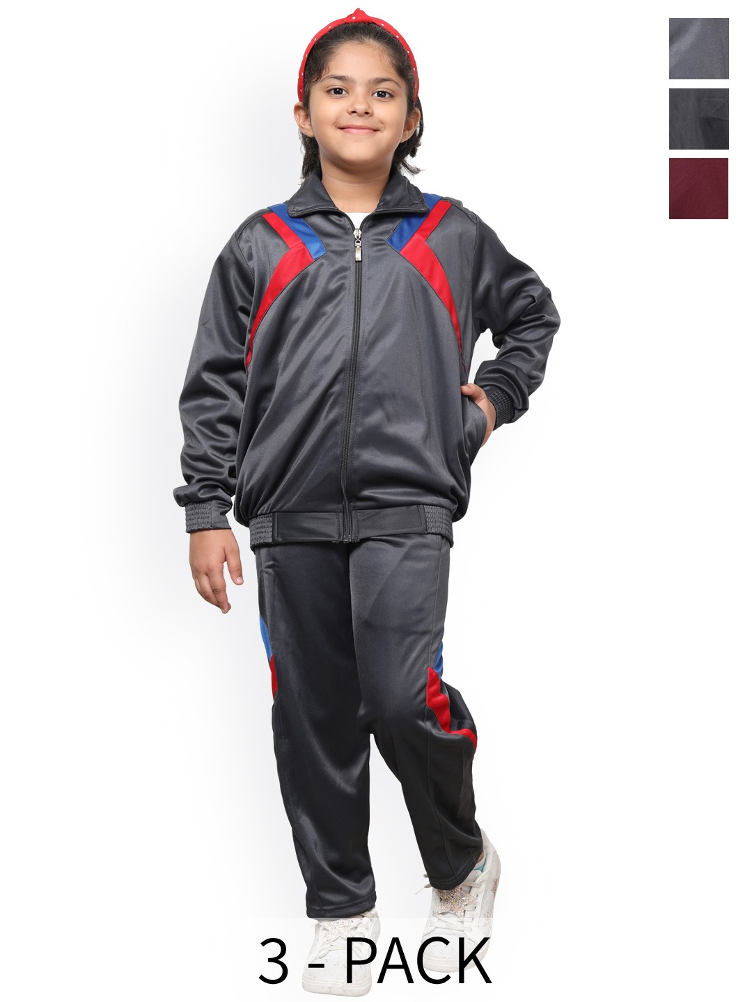 

BAESD Girls Pack Of 3 Long Sleeves Front Open Tracksuits, Charcoal