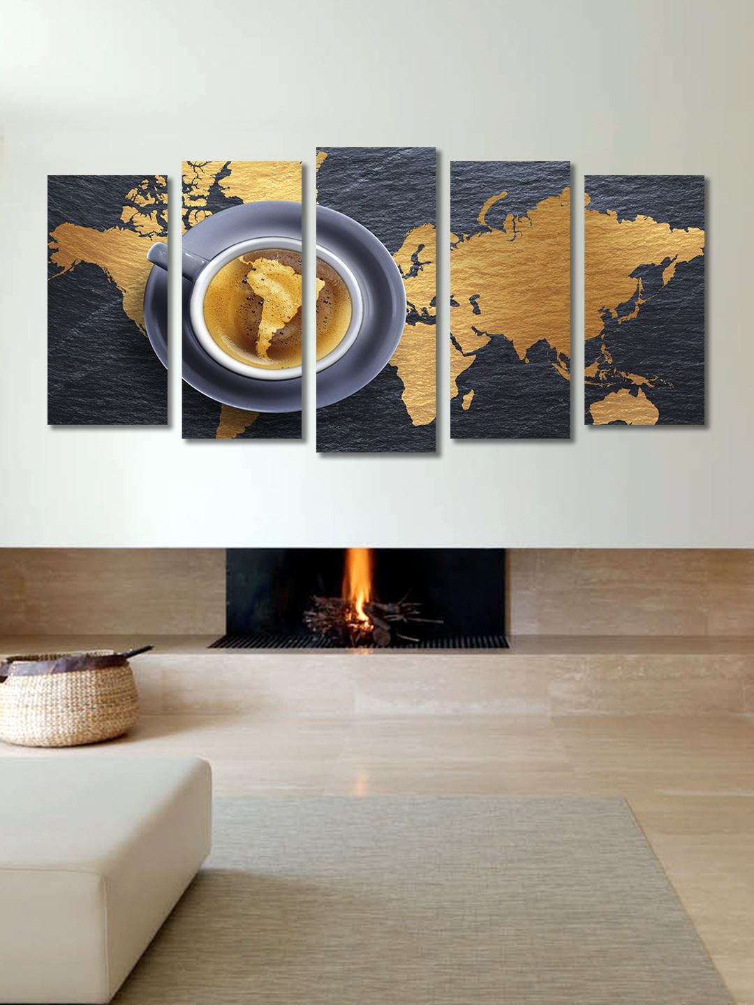 

999Store Grey & Gold Set of 5 Wall Art