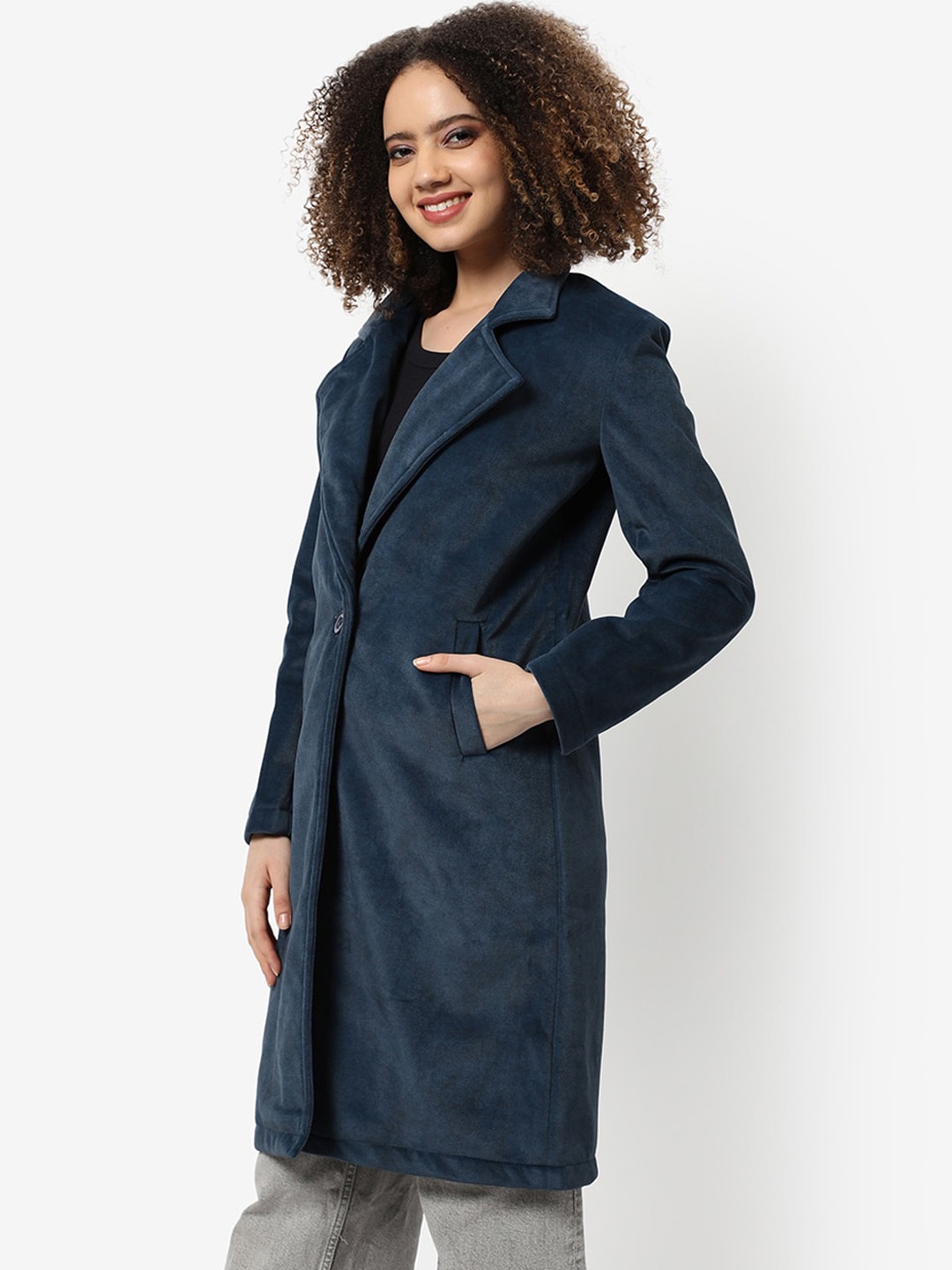 

Campus Sutra Single-Breasted Longline Overcoat, Navy blue