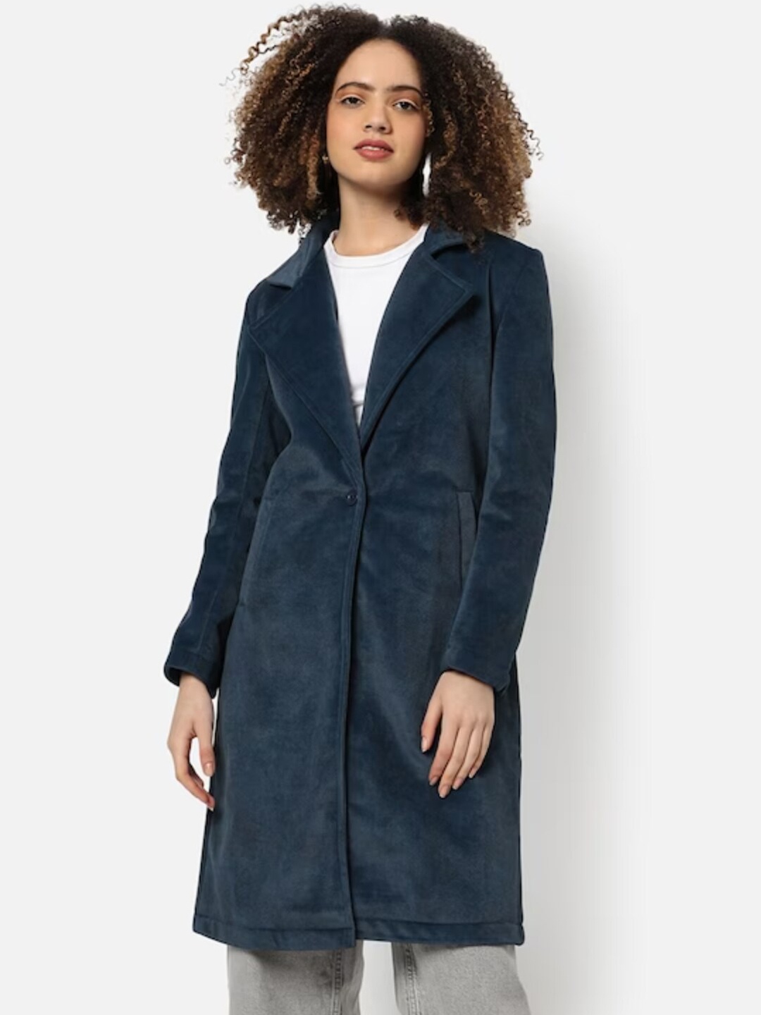 

Campus Sutra Single Breasted Longline Overcoat, Navy blue