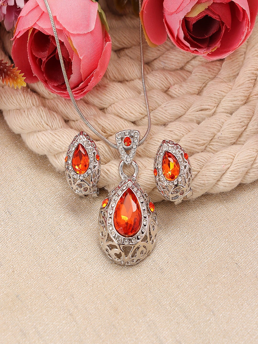 

UNIVERSITY TRENDZ Silver-Plated Crystals Jewellery Set, Red