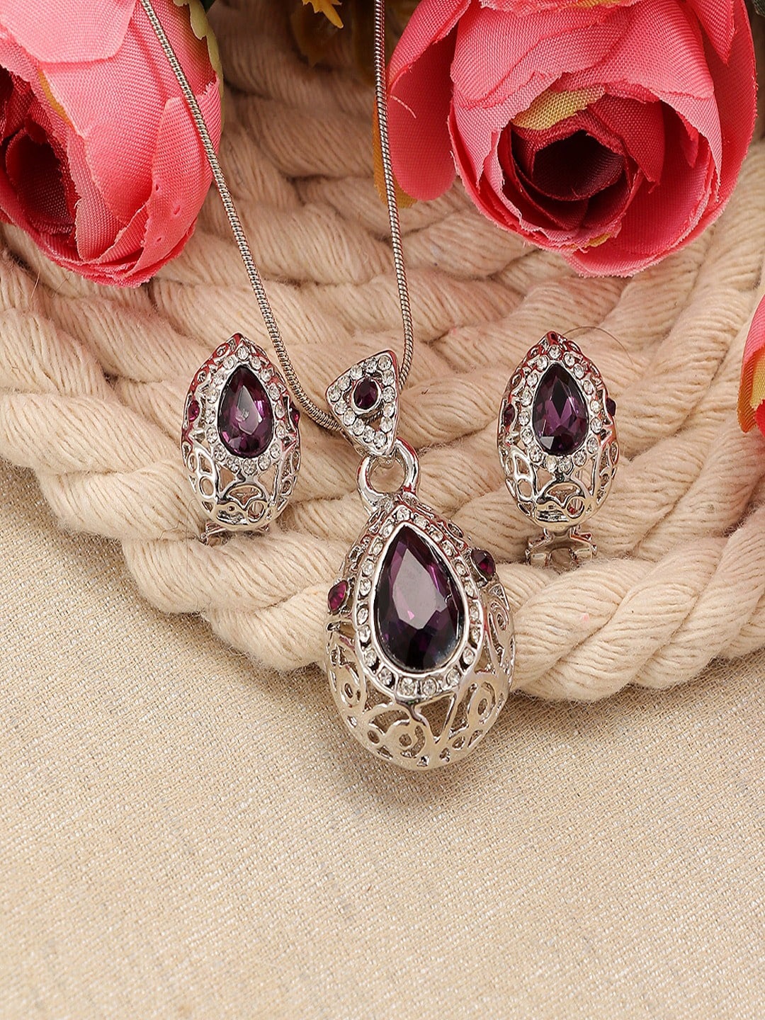 

UNIVERSITY TRENDZ Silver Plated Crystals Jewellery Set, Purple