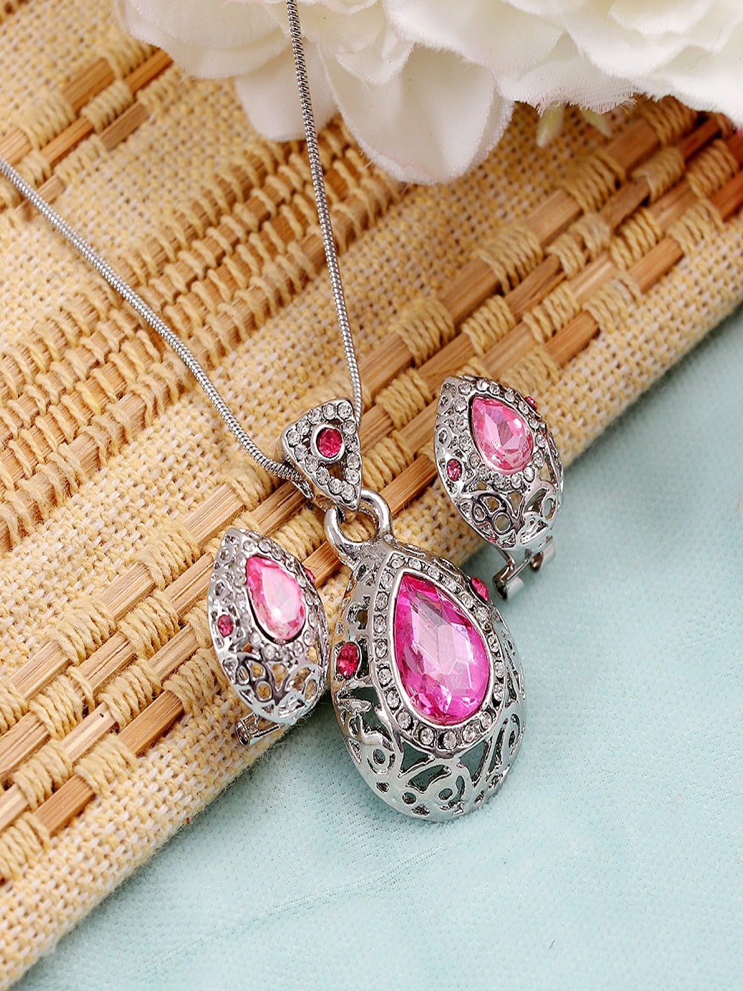 

UNIVERSITY TRENDZ Silver-Plated Crystals Jewellery Set, Pink