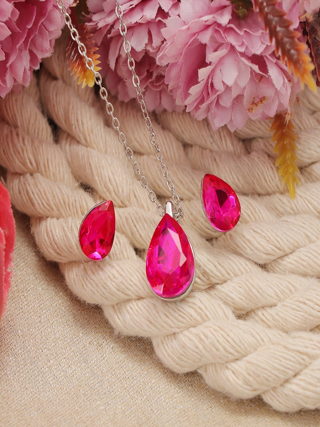 

UNIVERSITY TRENDZ Silver-Plated Crystals Jewellery Set, Pink