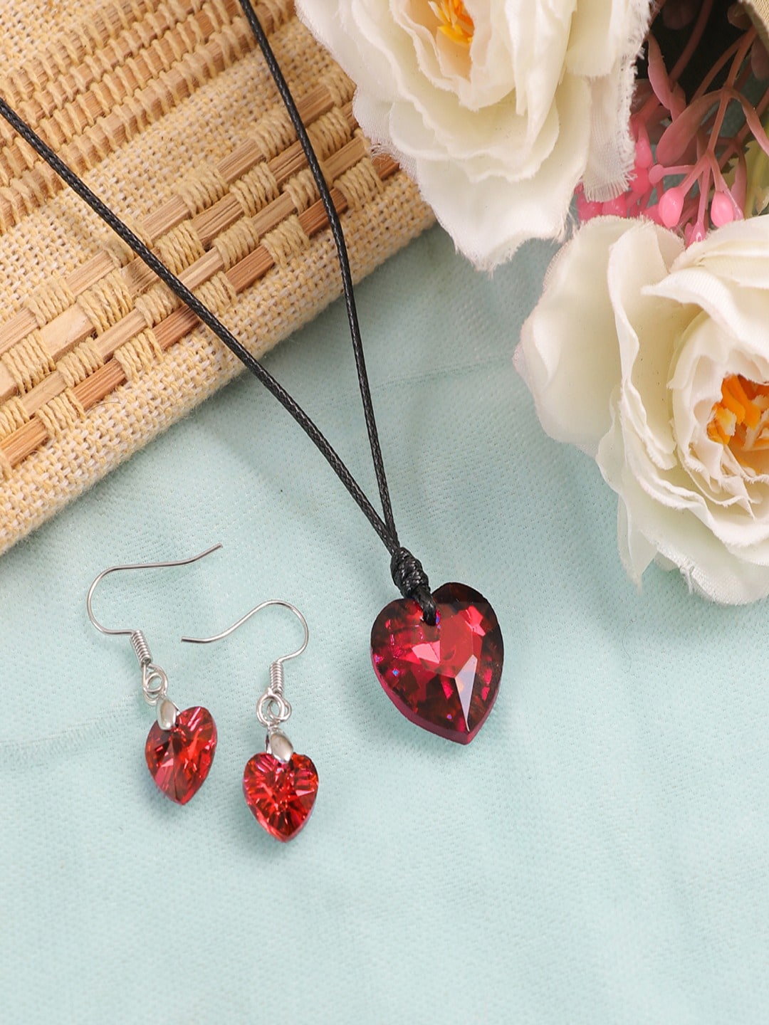 

UNIVERSITY TRENDZ Heart Shaped Pendant & Earrings Set, Red