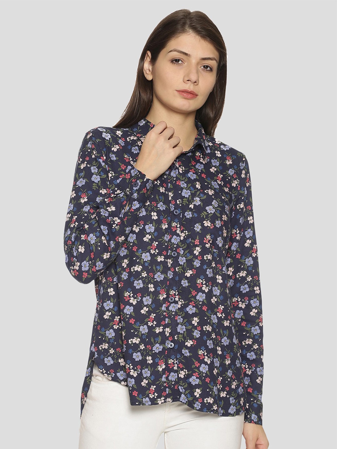 

Campus Sutra Women Navy Blue Classic Floral Printed Opaque Casual Shirt