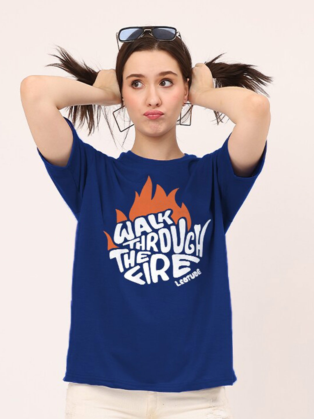 

Leotude Typography Printed Oversized T-shirt, Blue