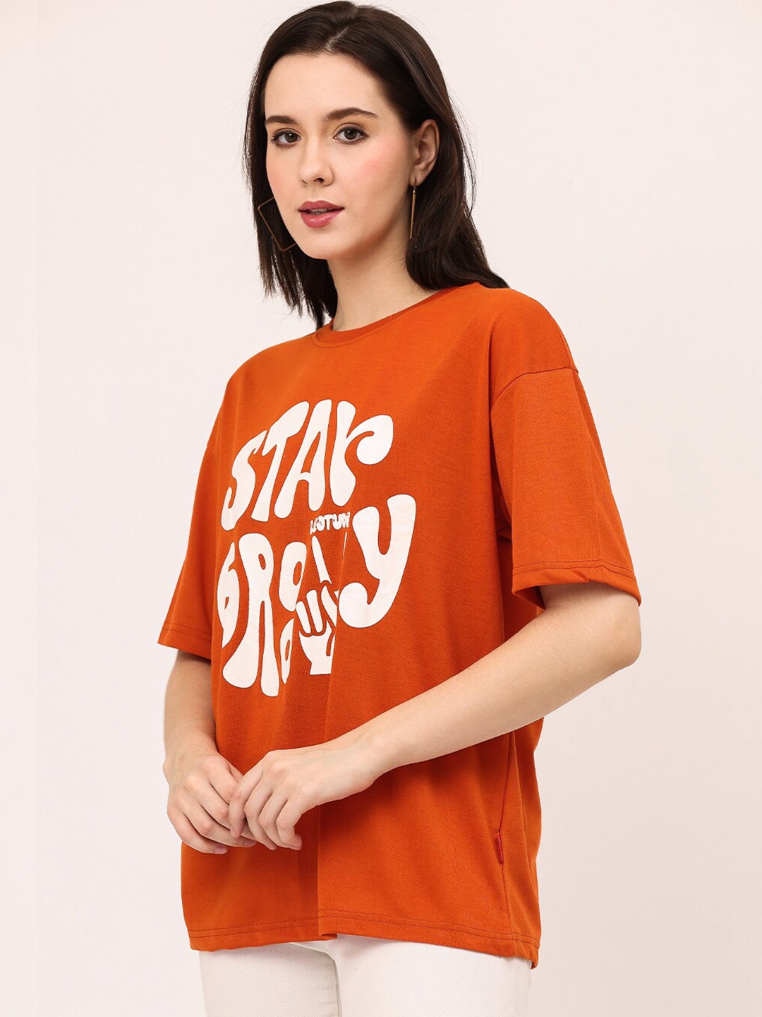 

Leotude Typography Printed Oversized T-shirt, Orange