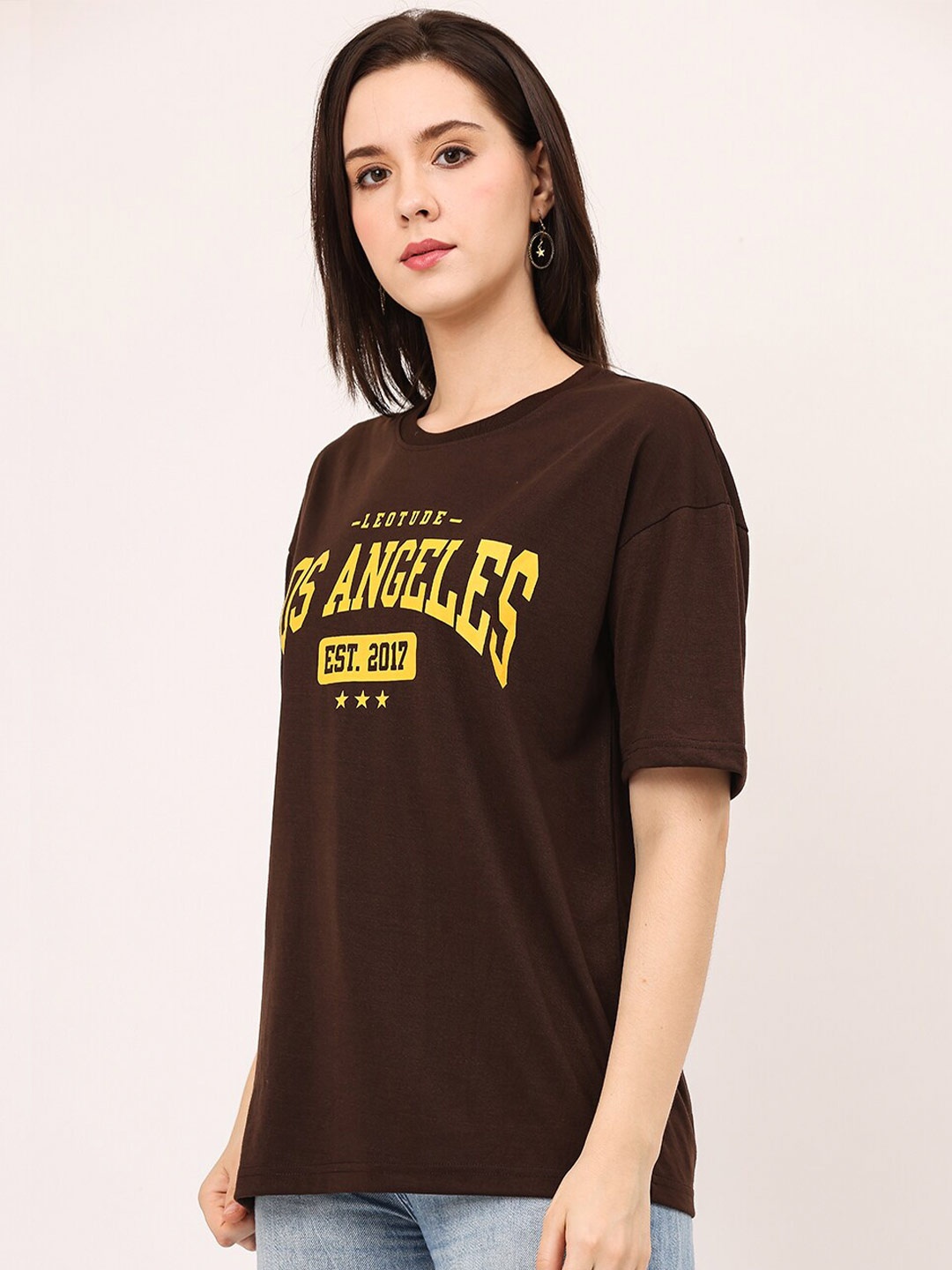 

Leotude Typography Printed Oversized T-shirt, Brown