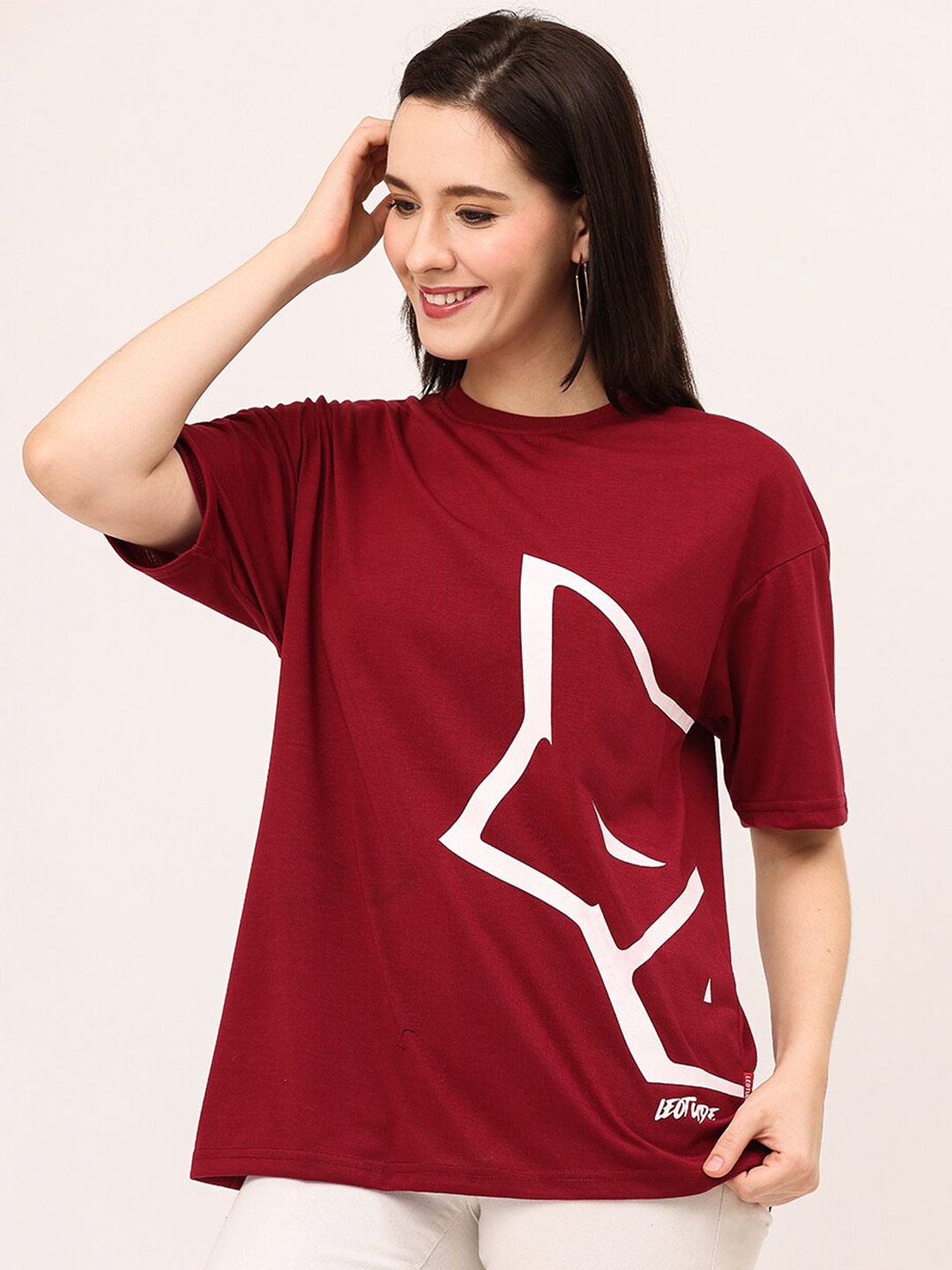 

Leotude Abstract Printed Oversized T-shirt, Maroon