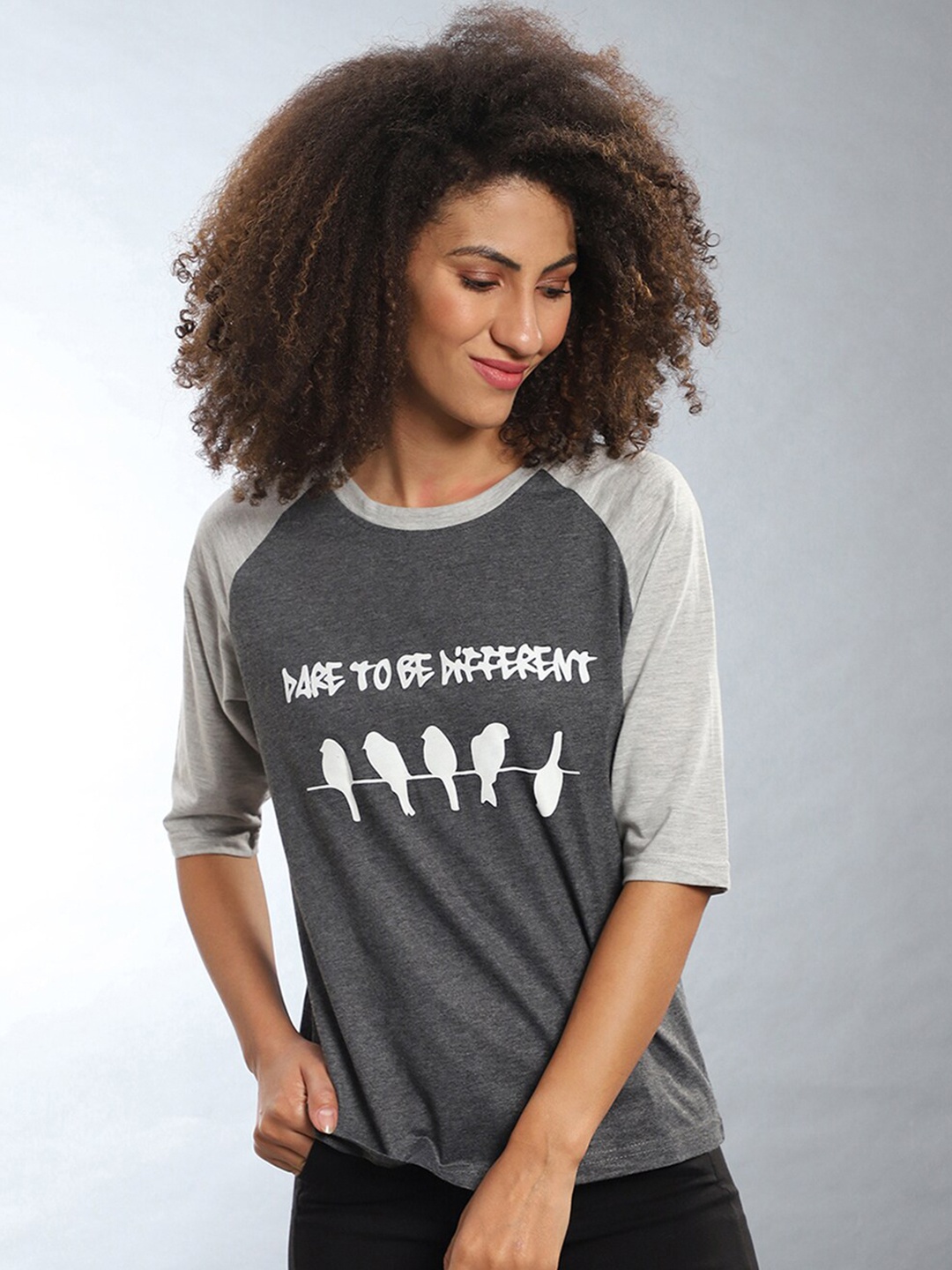 

Campus Sutra Graphic Printed Raglan Sleeves Cotton T-Shirt, Grey