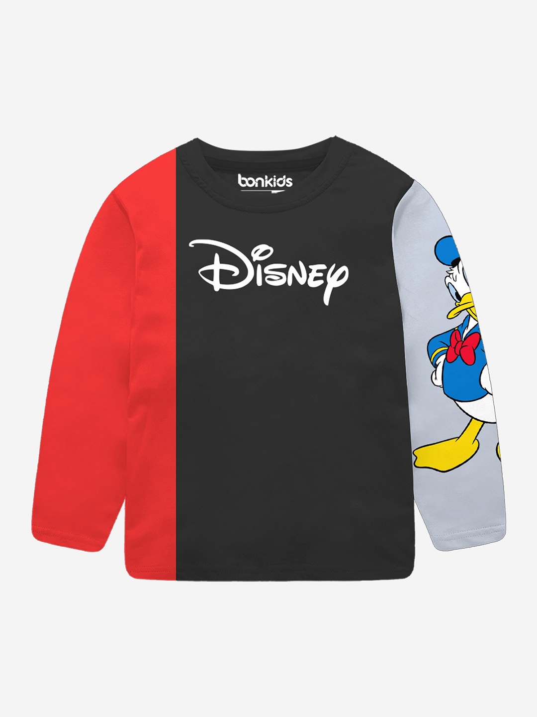 BONKIDS Boys Colourblocked Drop-Shoulder Sleeves Oversized Cotton T-shirt, Red