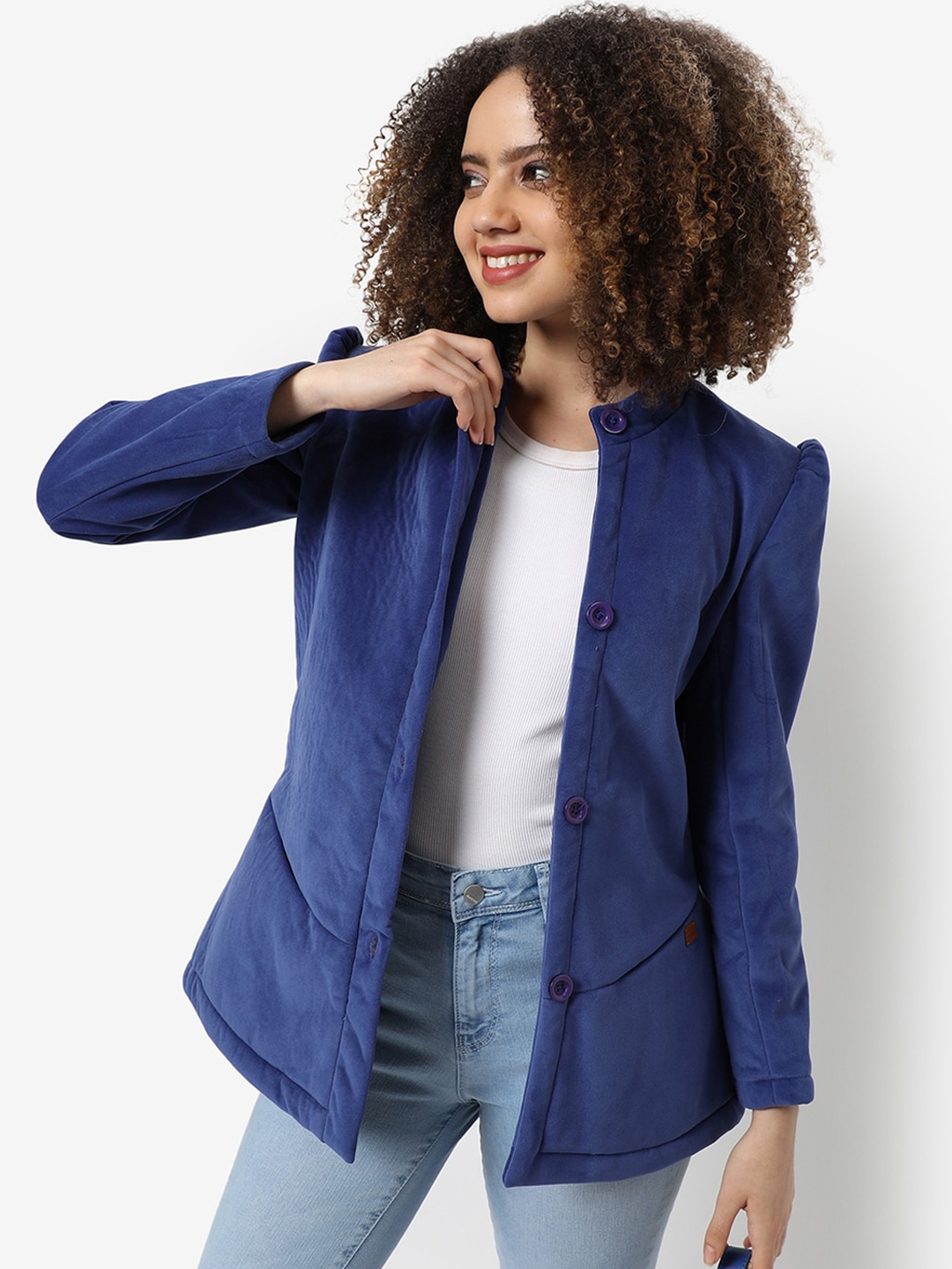 

Campus Sutra Mandarin Collar Single Breasted Blazers, Blue