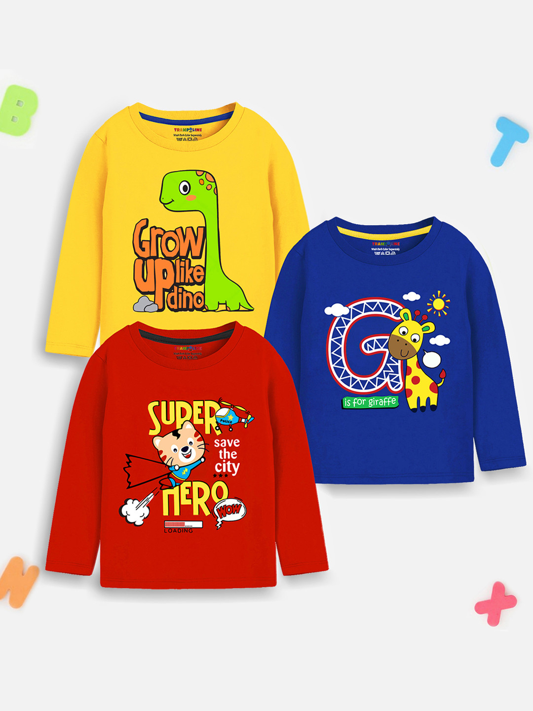 

Trampoline Infant Boys Pack Of 3 Typography Printed T-shirt, Red