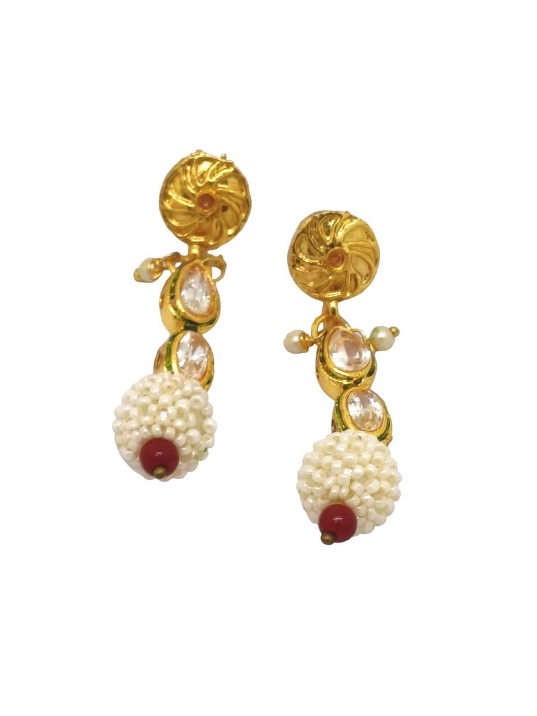 

FEMMIBELLA Gold-Plated Contemporary Stone Studded & Beaded Drop Earrings