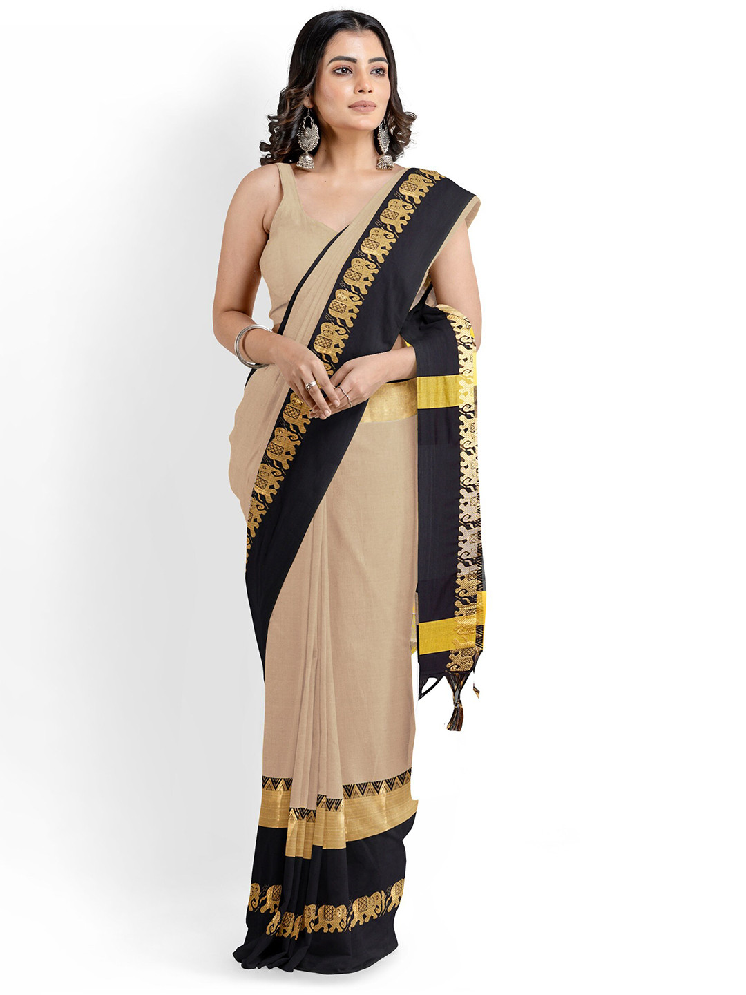 

KALINI Zari Silk Cotton Banarasi Saree, Cream