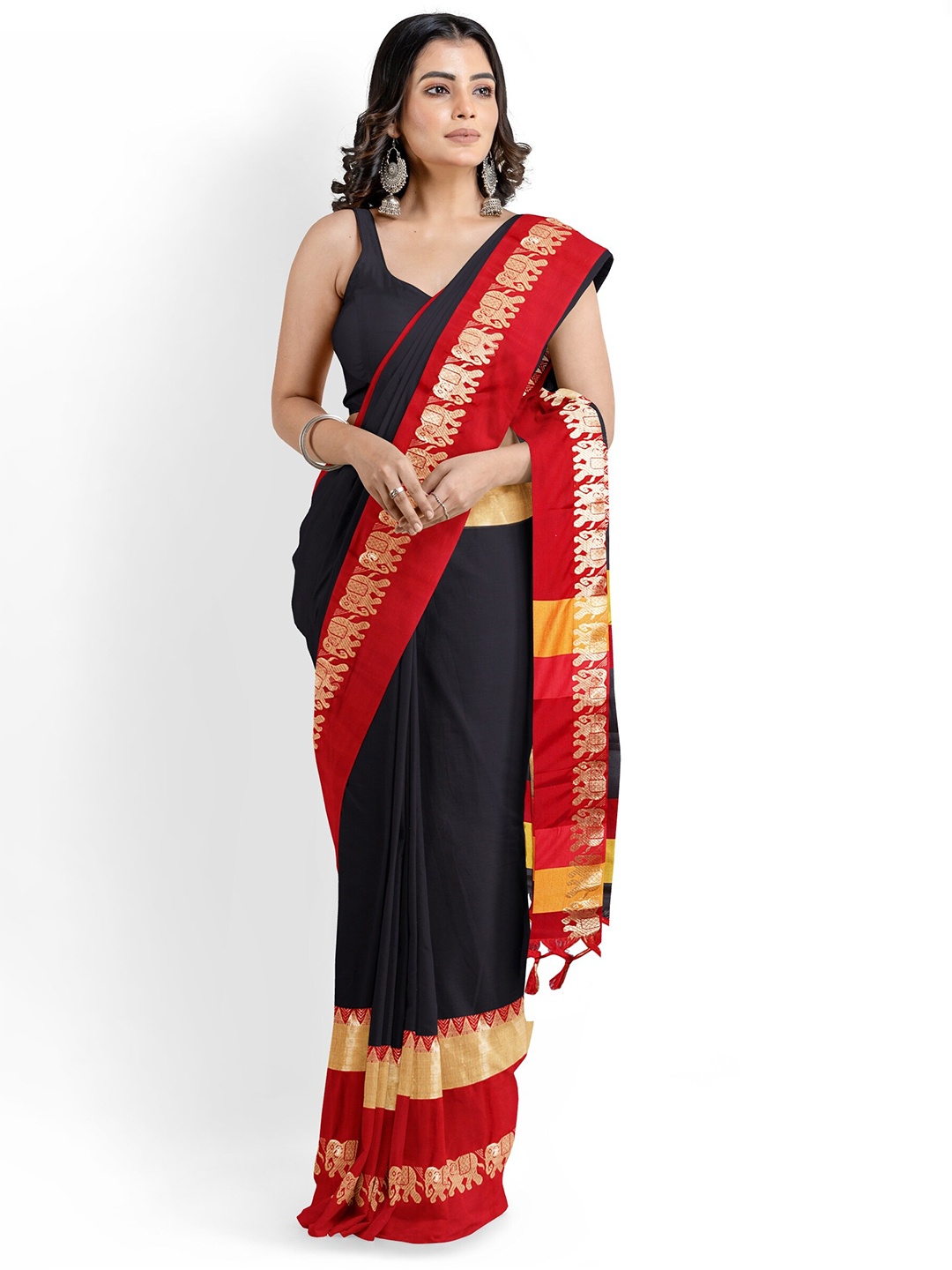 

KALINI Zari Silk Cotton Banarasi Saree, Black