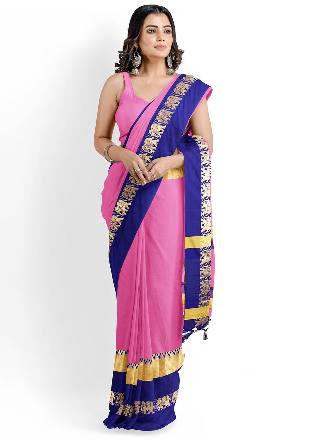 

KALINI Zari Silk Cotton Banarasi Saree, Pink