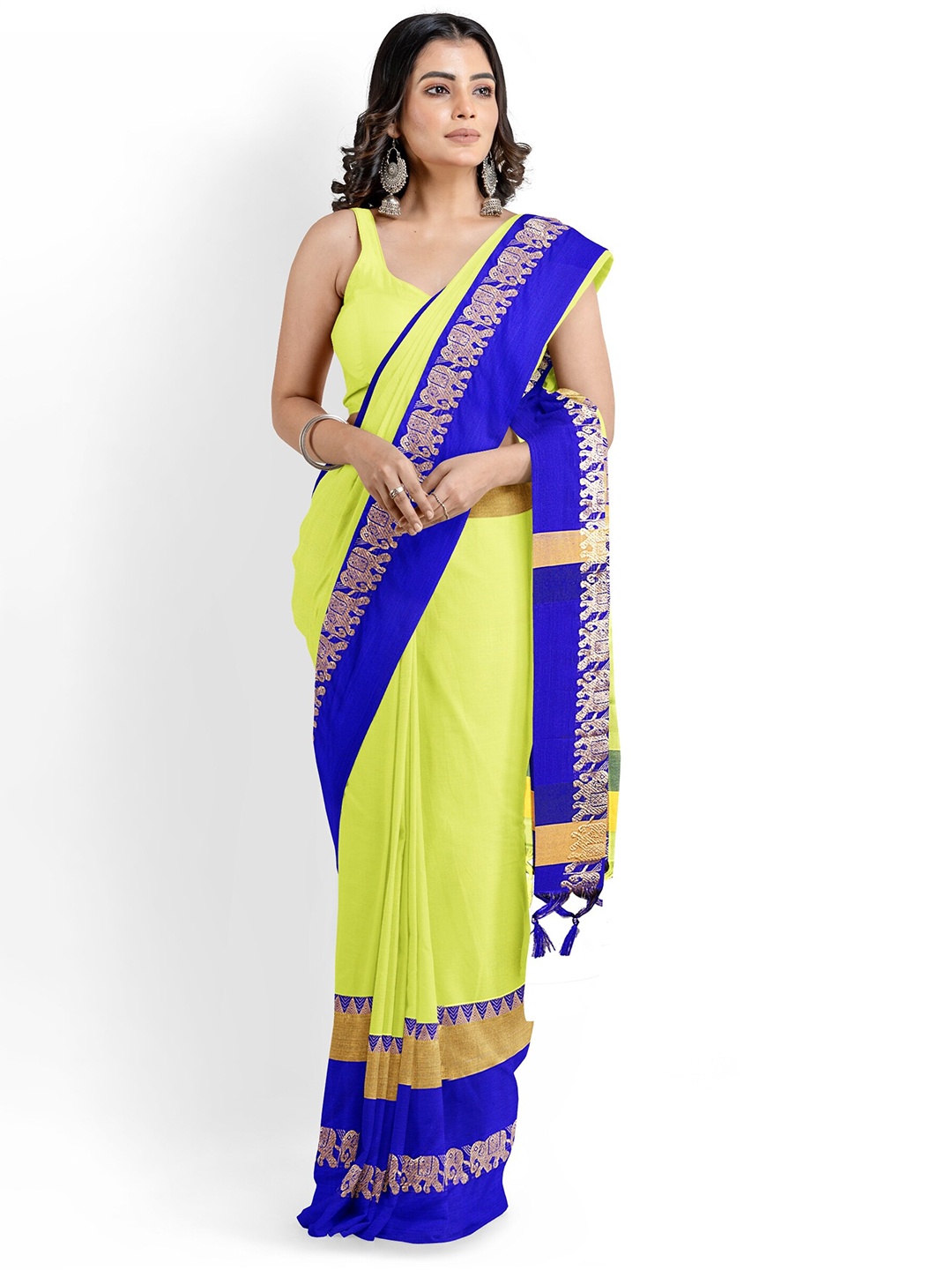 

KALINI Zari Silk Cotton Banarasi Saree, Green