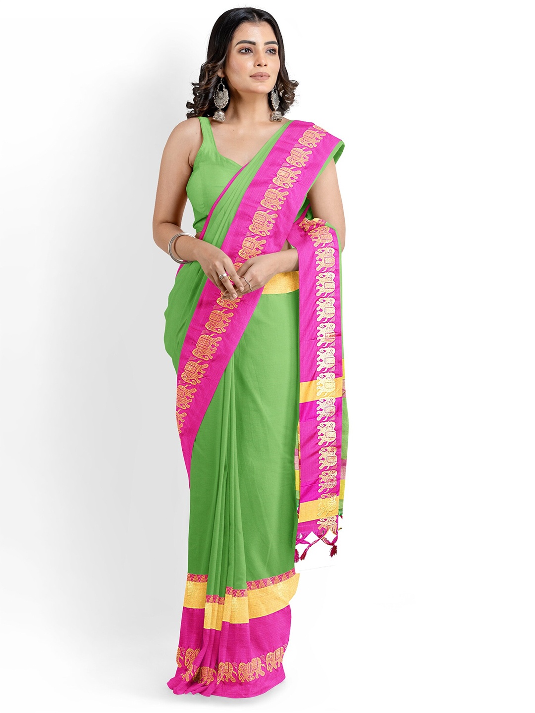 

KALINI Zari Detail Silk Cotton Saree, Green