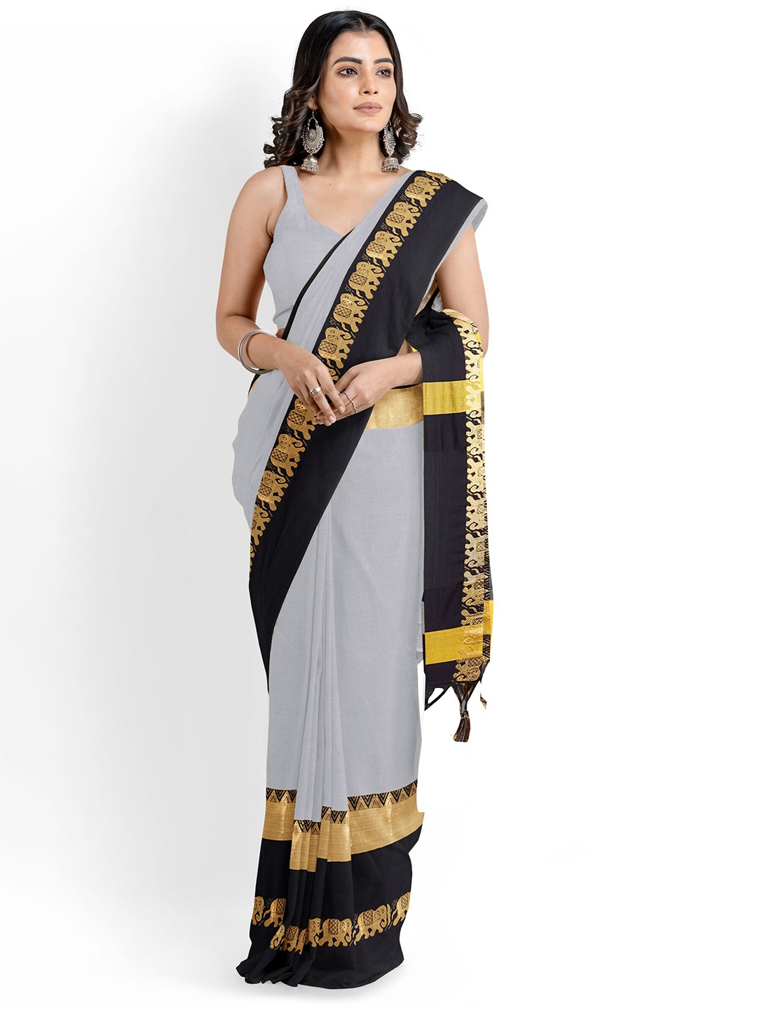 

KALINI Zari Silk Cotton Banarasi Saree, Grey