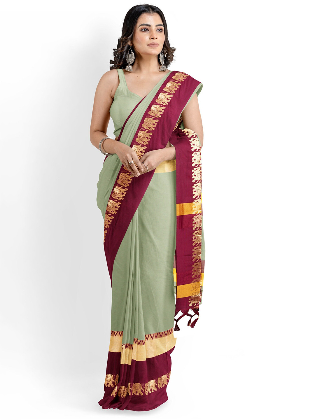 

KALINI Zari Silk Cotton Saree, Green