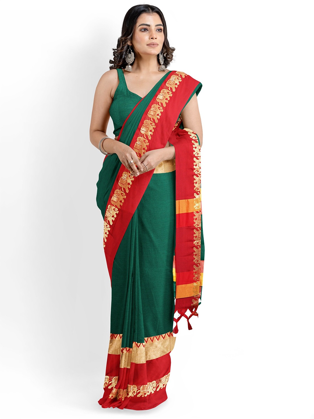 

KALINI Zari Silk Cotton Banarasi Saree, Green