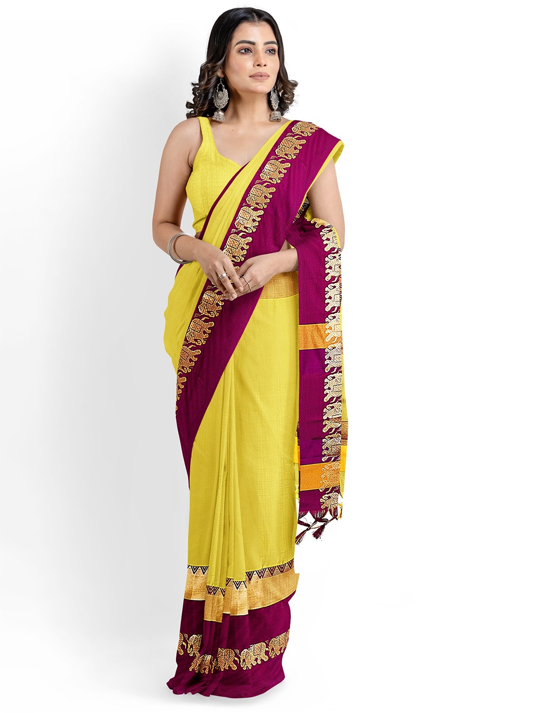 

KALINI Zari Silk Cotton Banarasi Saree, Yellow