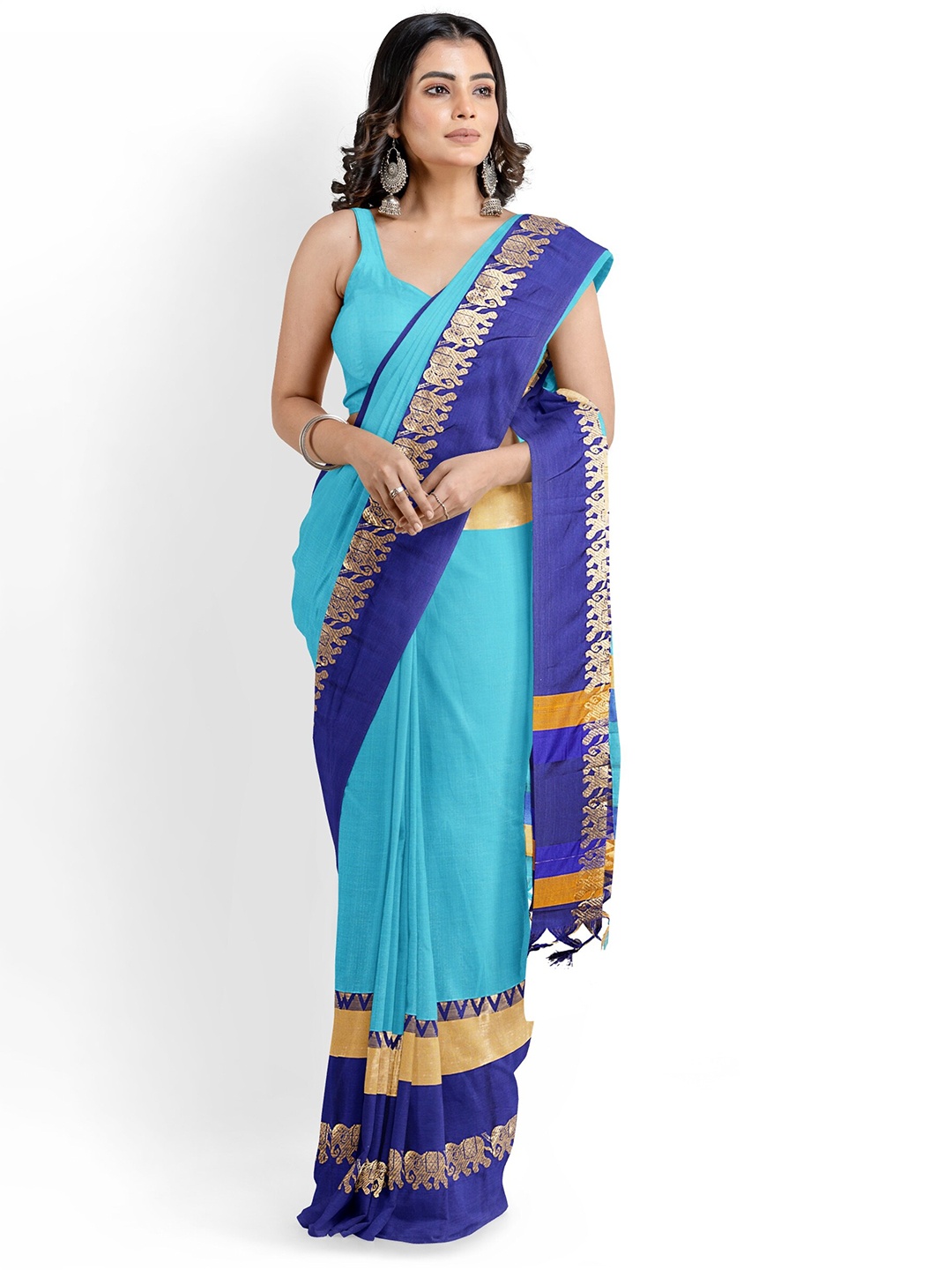 

KALINI Zari Silk Cotton Banarasi Saree, Blue