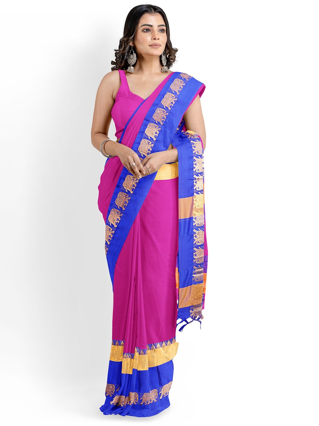 

KALINI Zari Silk Cotton Banarasi Saree, Pink