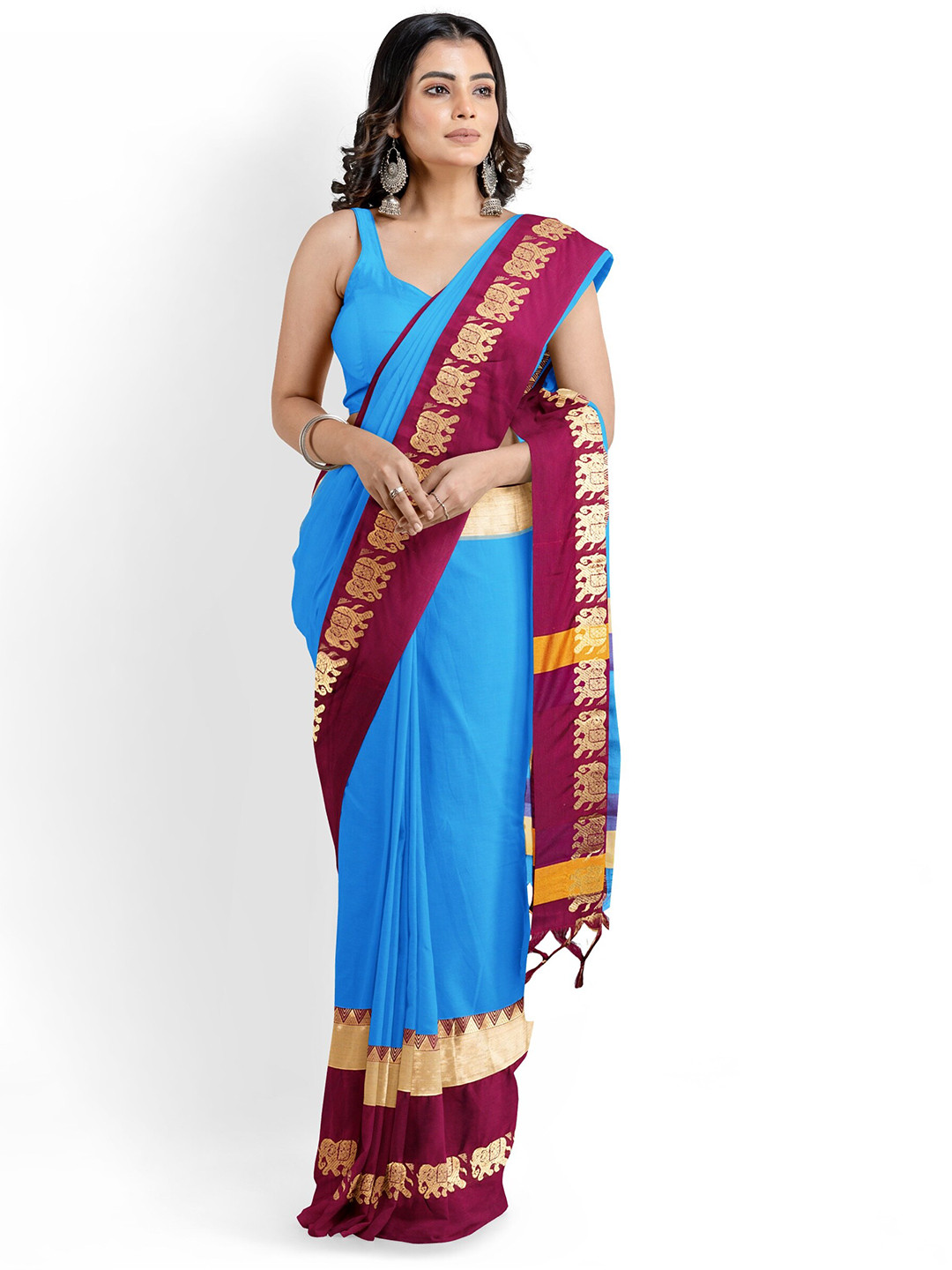 

KALINI Zari Silk Cotton Banarasi Saree, Blue