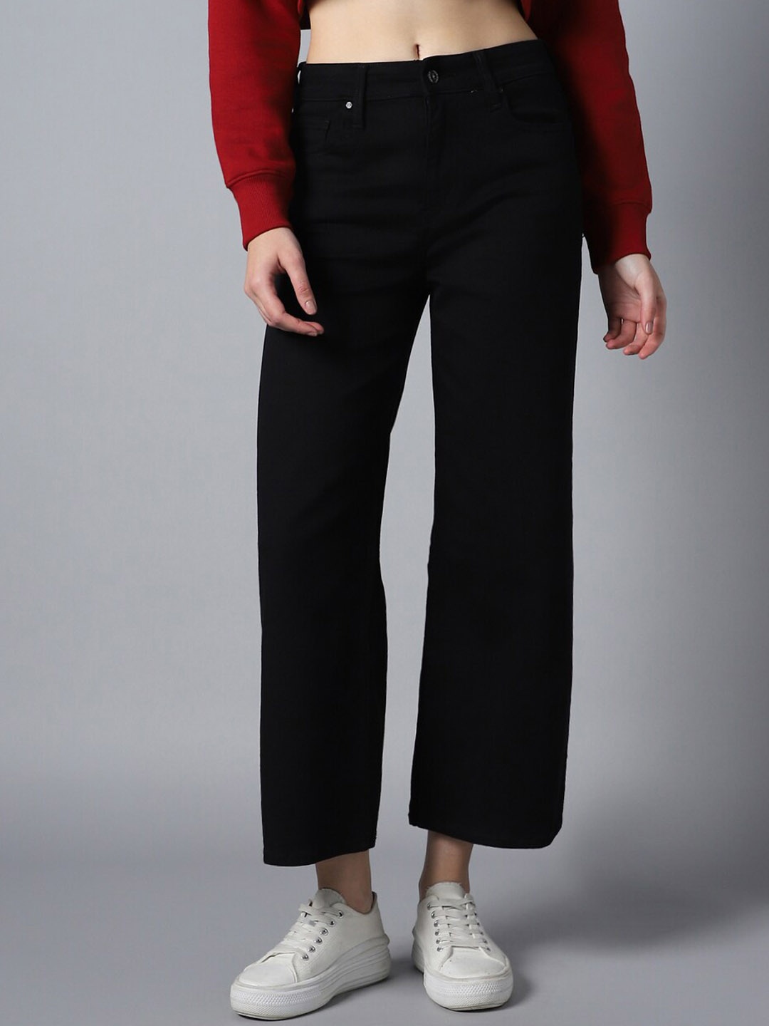 

High Star Women Wide Leg High-Rise Clean Look Stretchable Jeans, Black