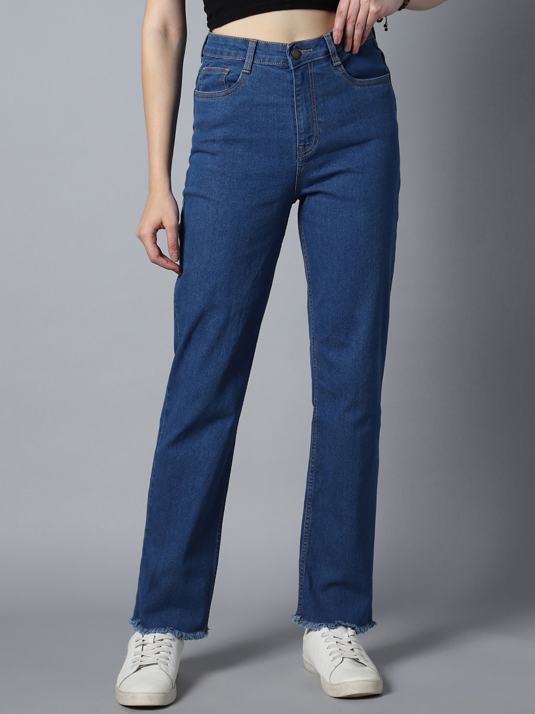 

High Star Women Straight Fit High-Rise Clean Look Stretchable Jeans, Blue