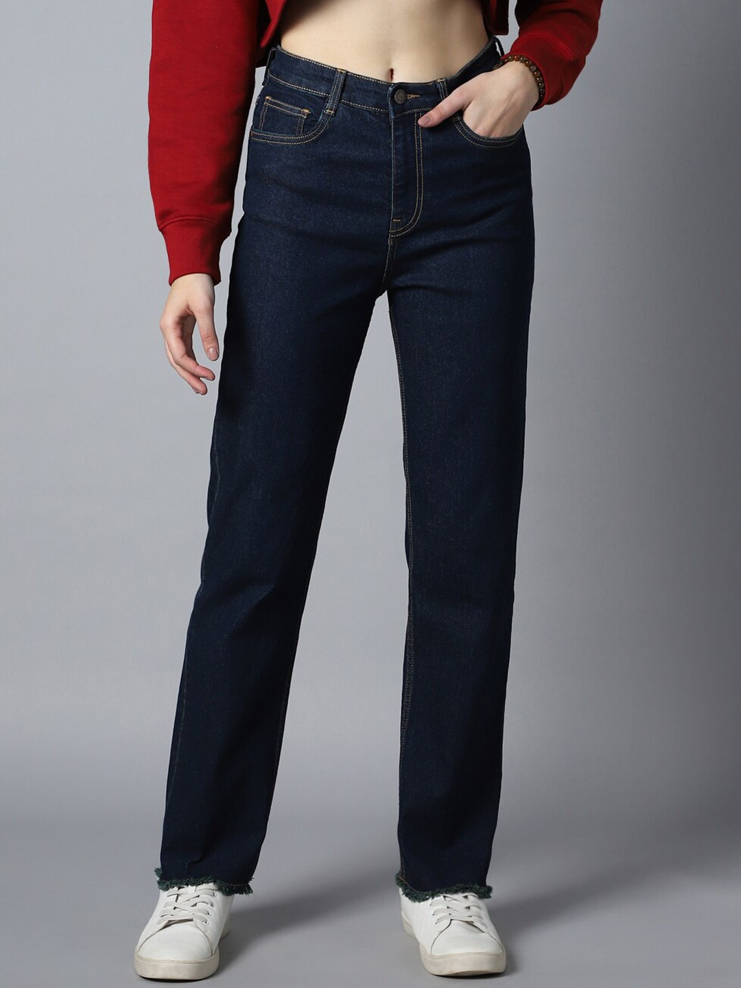 

High Star Women Straight Fit High-Rise Clean Look Stretchable Jeans, Blue