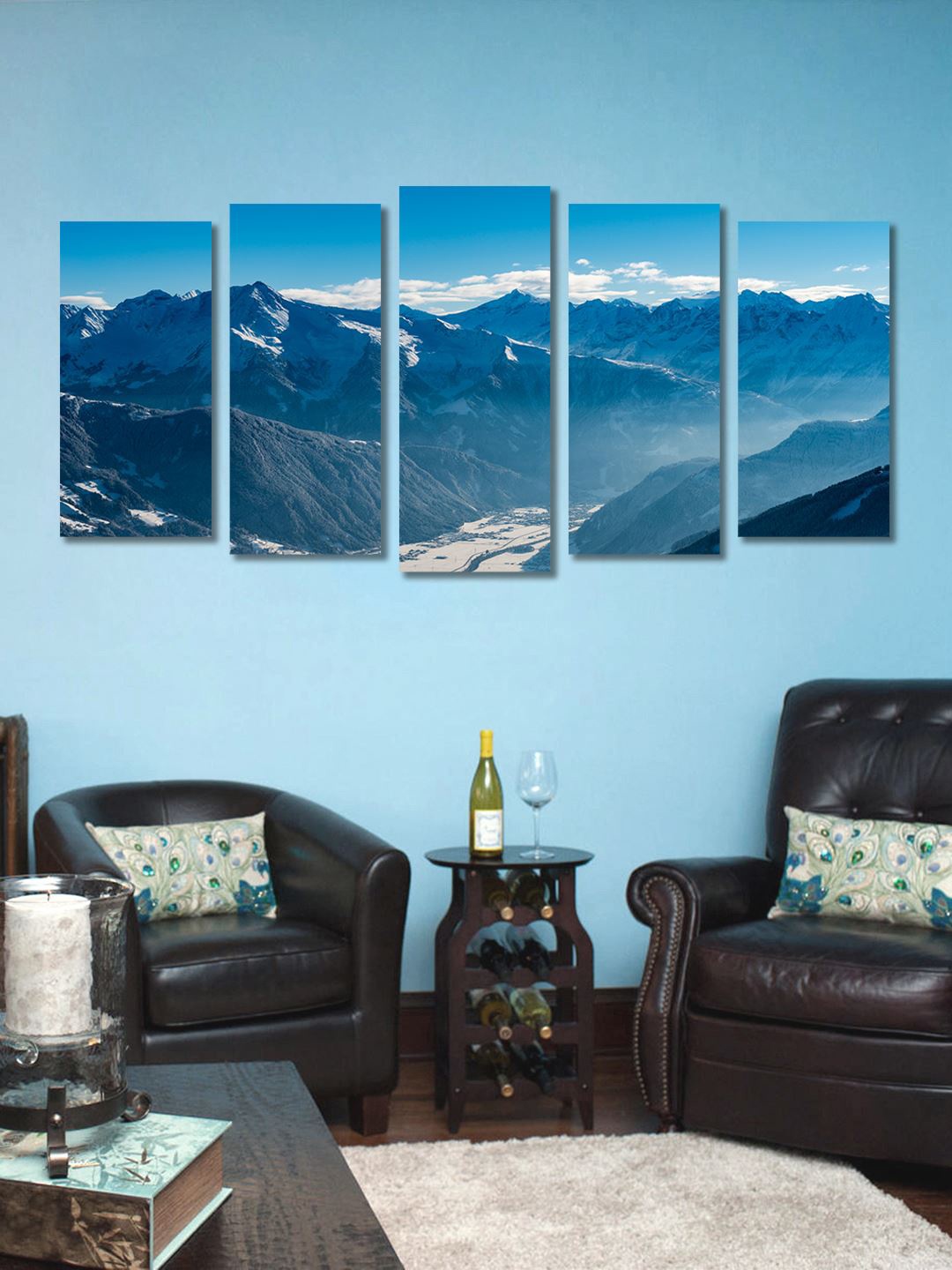 

999Store Blue & White Set of 5 Framed Wall Paintings