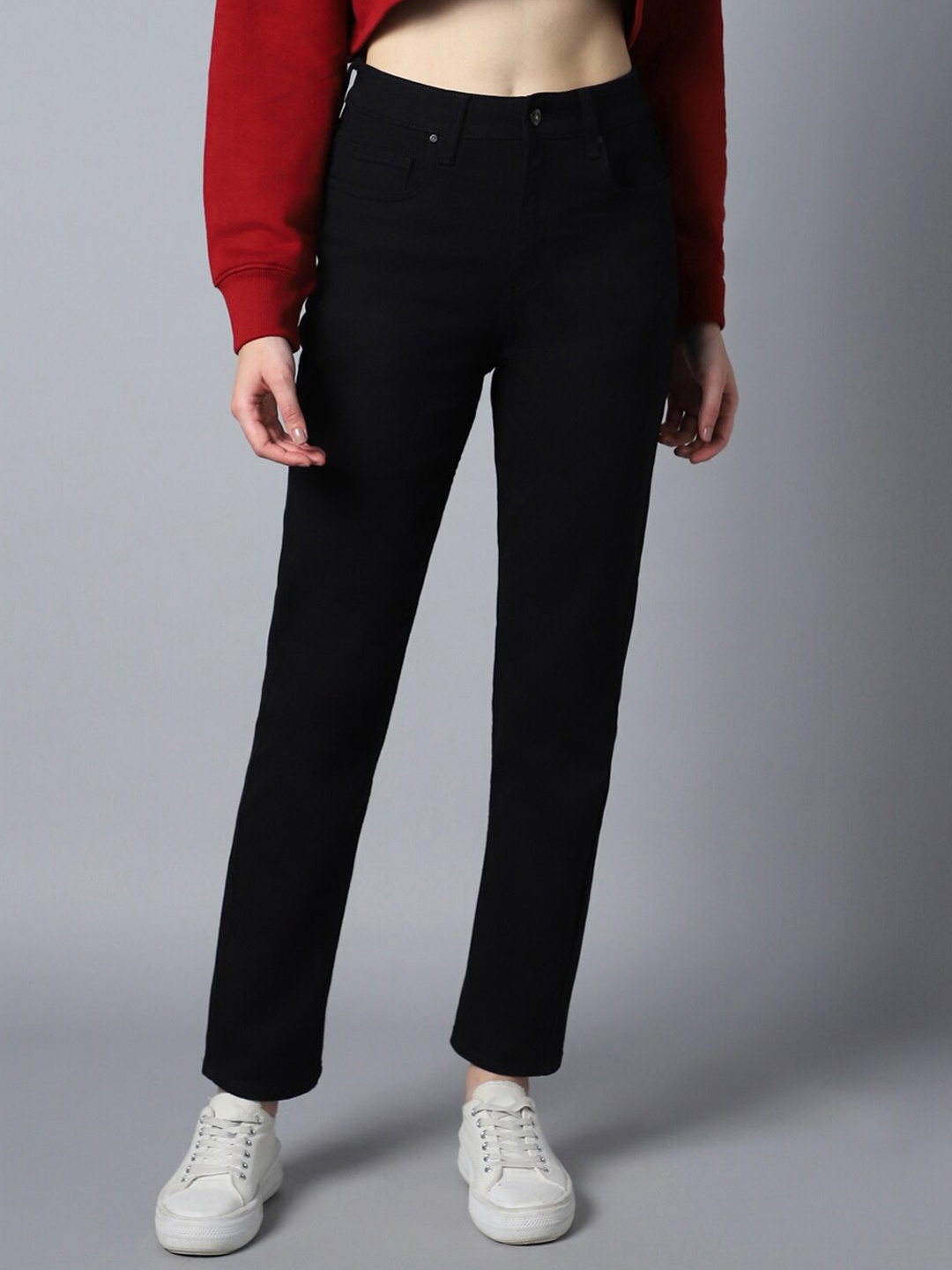 

High Star Women Straight Fit High-Rise Clean Look Stretchable Jeans, Black