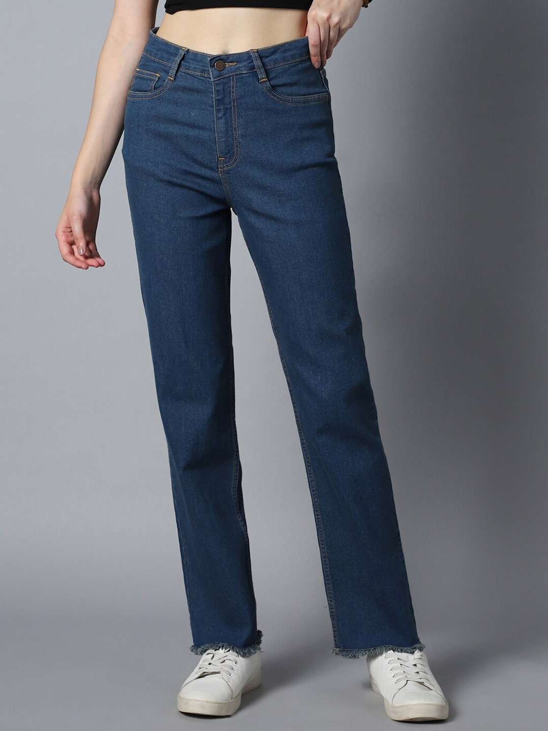 

High Star Women Straight Fit High-Rise Clean Look Stretchable Jeans, Blue