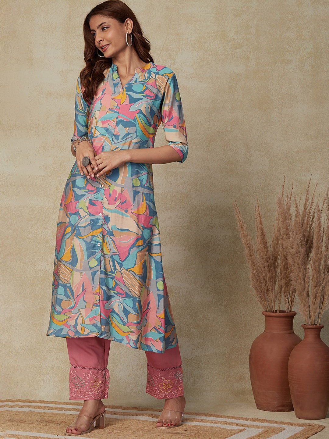 

FASHOR Abstract Printed A-Line Kurta, Blue