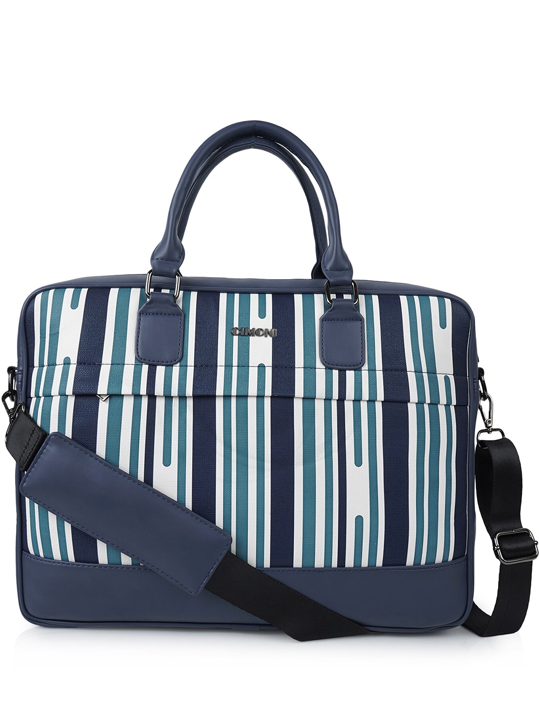 

CIMONI Unisex Printed Leather Laptop Bag, Blue