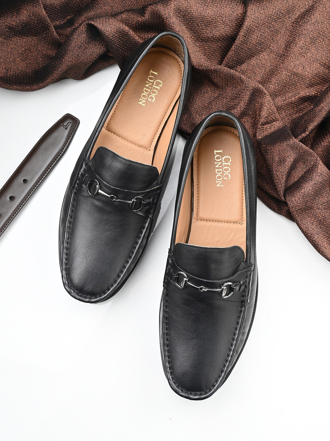 

CLOG LONDON Men Leather Square Toe Loafers, Black